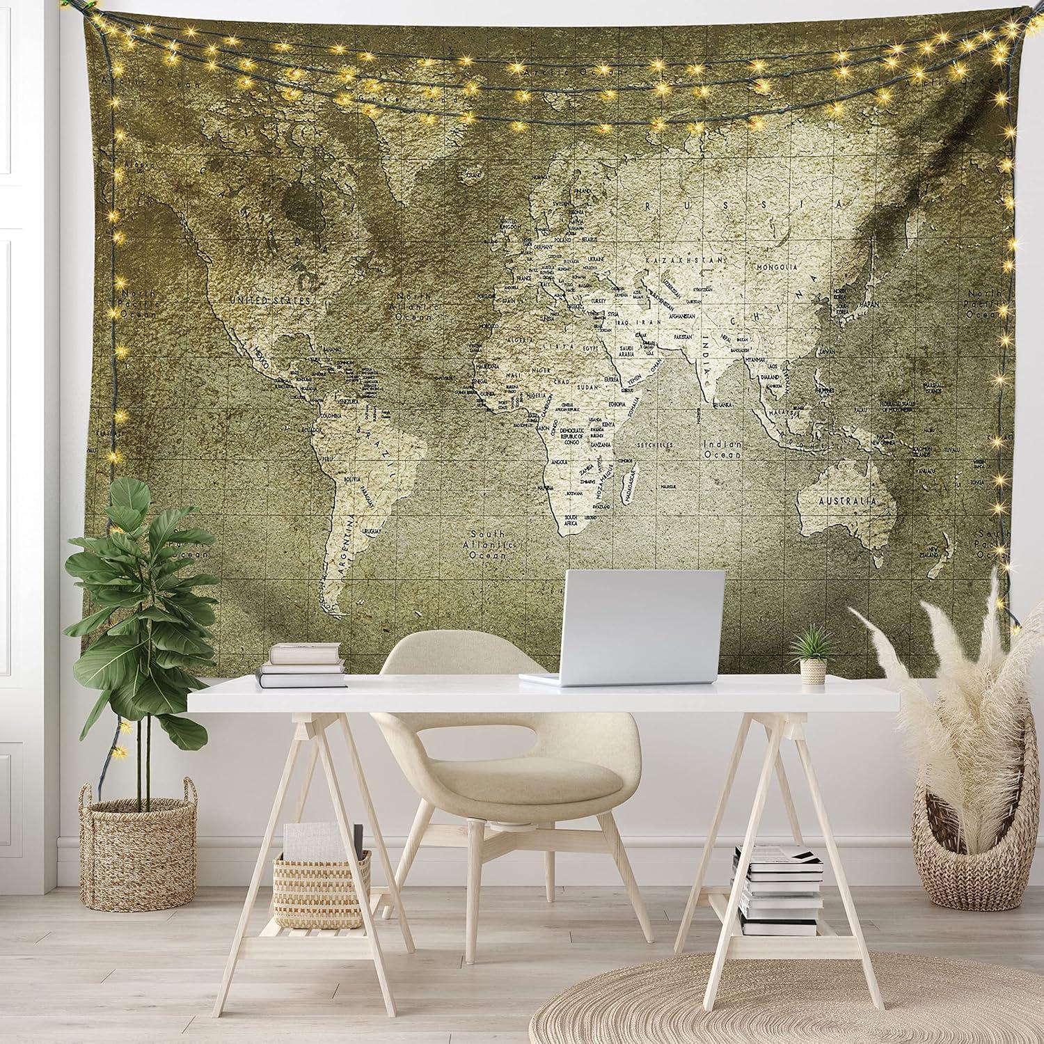 imageAmbesonne Antique Tapestry Old World Map Texture Nostalgic Plan Atlas Trace of Life Wide Wall Hanging for Bedroom Living Room Dorm 60 X 40 Khaki BeigeArmy Green