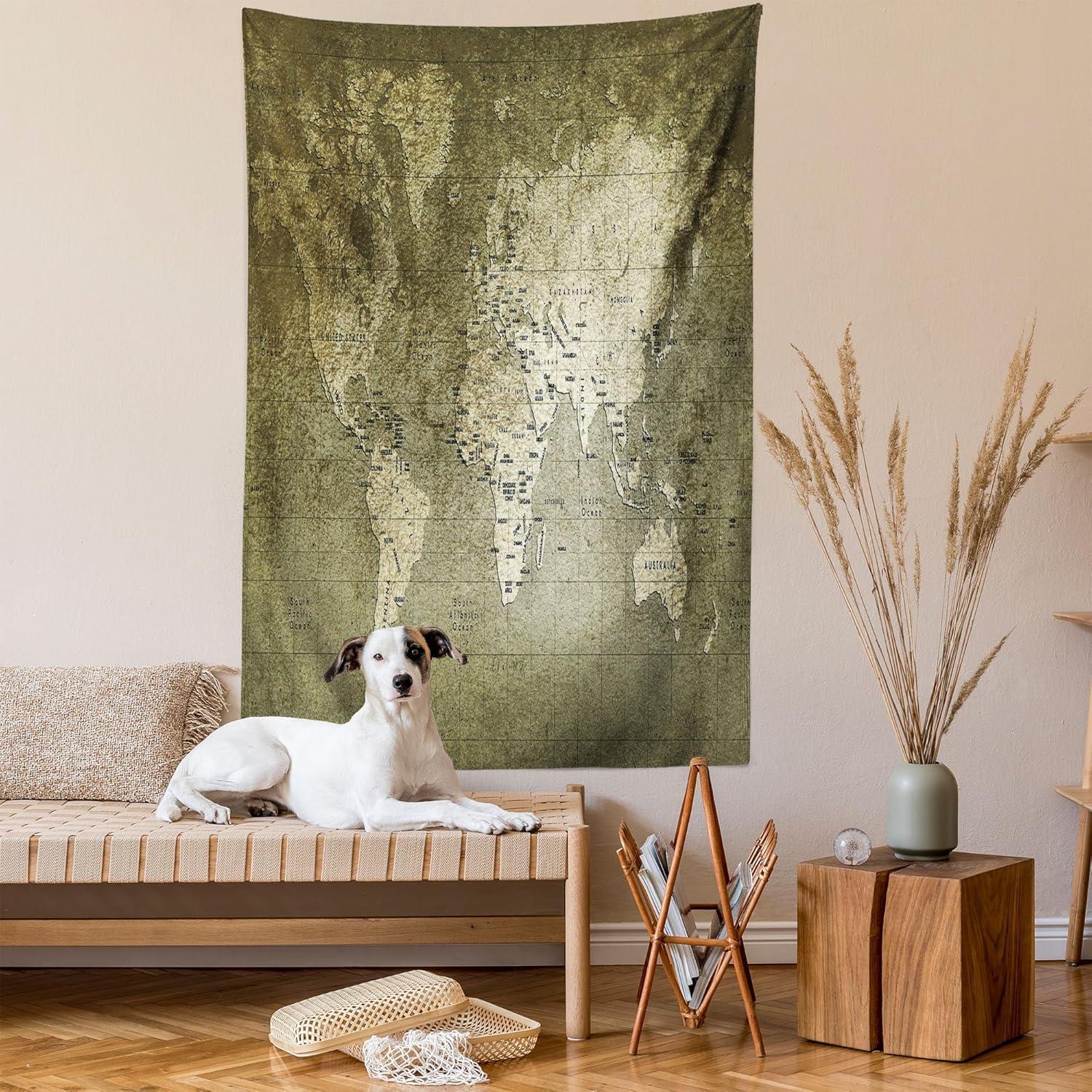 imageAmbesonne Antique Tapestry Old World Map Texture Nostalgic Plan Atlas Trace of Life Wide Wall Hanging for Bedroom Living Room Dorm 60 X 40 Khaki BeigeKhaki Beige