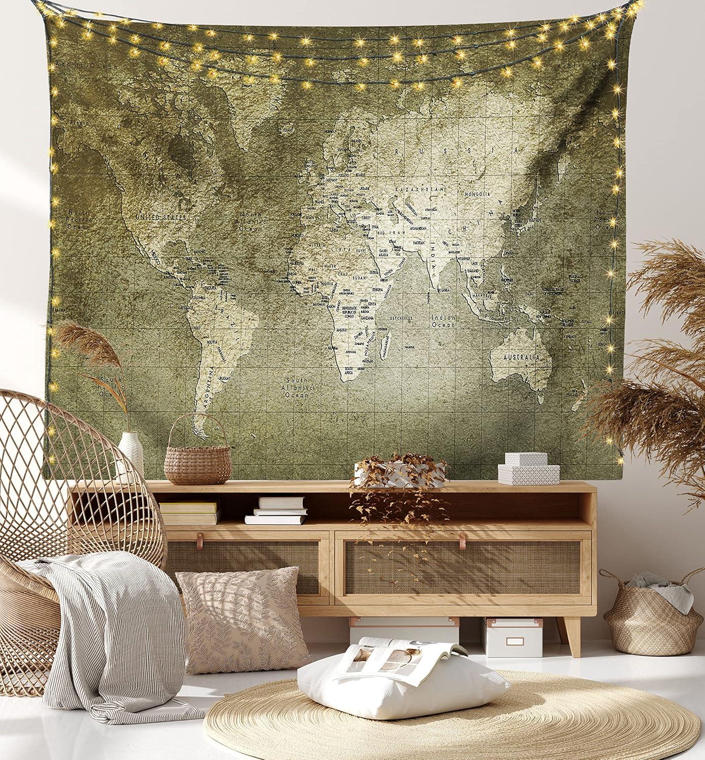 imageAmbesonne Antique Tapestry Old World Map Texture Nostalgic Plan Atlas Trace of Life Wide Wall Hanging for Bedroom Living Room Dorm 60 X 40 Khaki BeigeArmy Green