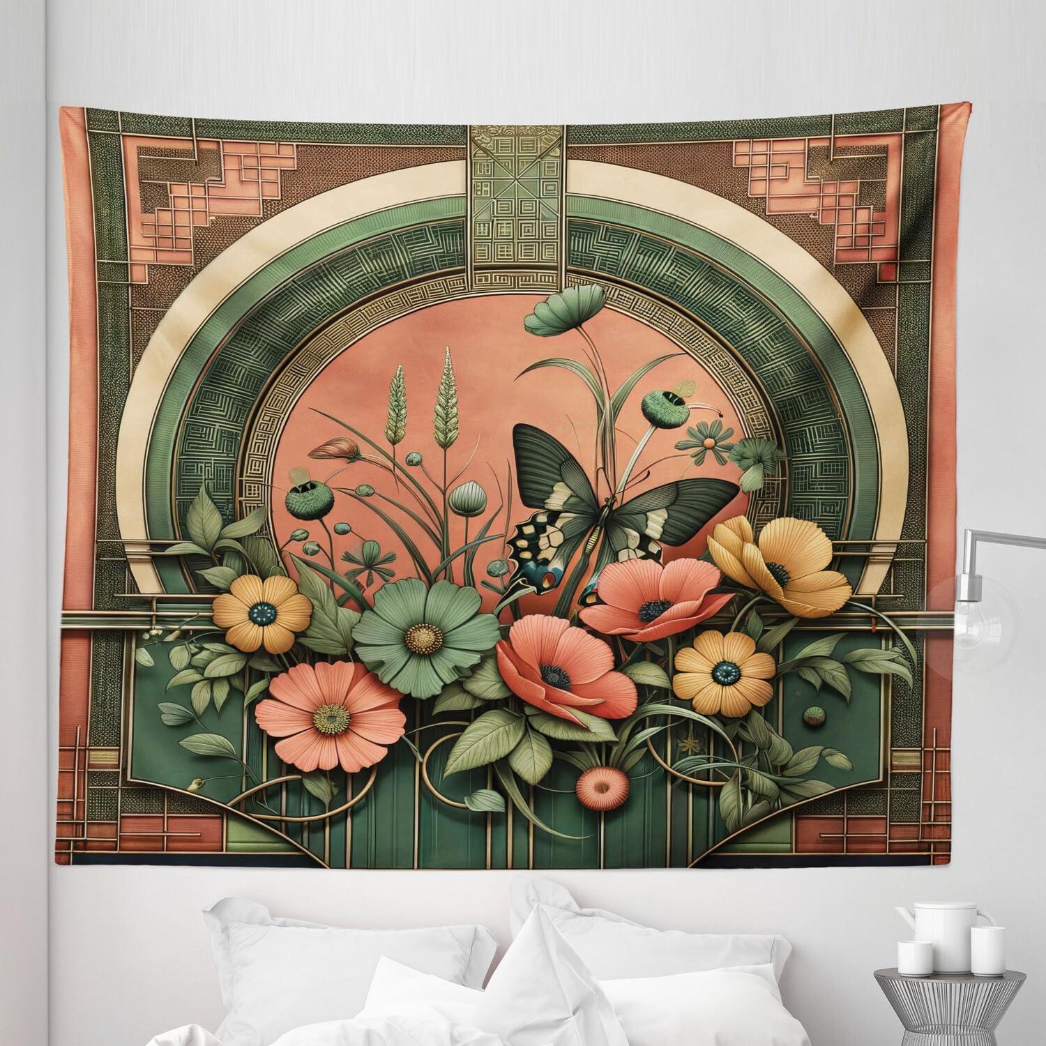 imageAmbesonne Antique Tapestry Old World Map Texture Nostalgic Plan Atlas Trace of Life Wide Wall Hanging for Bedroom Living Room Dorm 60 X 40 Khaki BeigeDark Salmon Laurel Green