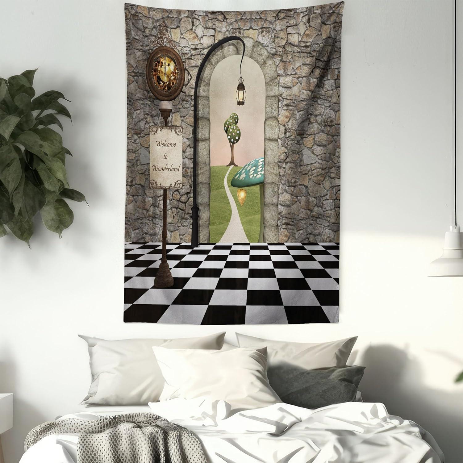 imageAmbesonne Antique Tapestry Old World Map Texture Nostalgic Plan Atlas Trace of Life Wide Wall Hanging for Bedroom Living Room Dorm 60 X 40 Khaki BeigeStone Black
