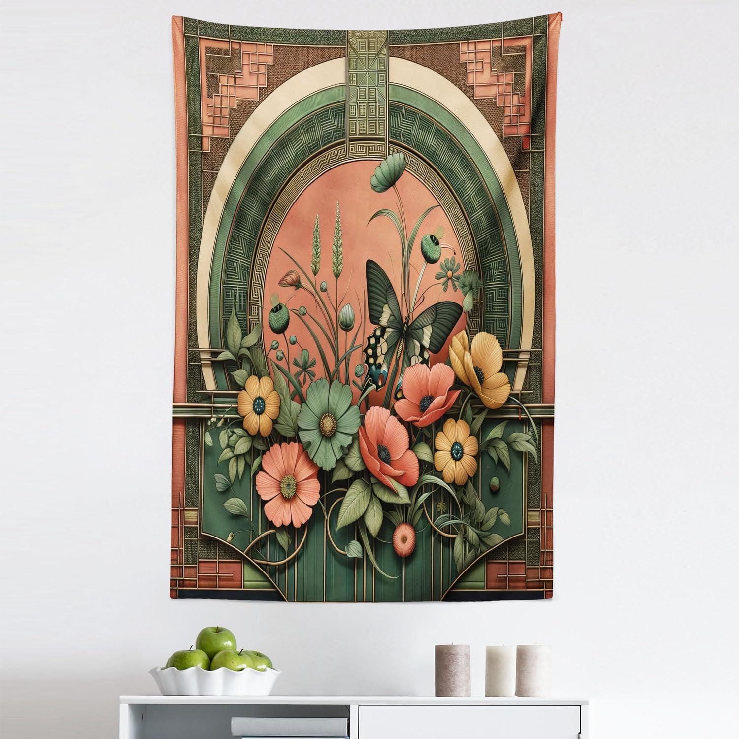 imageAmbesonne Antique Tapestry Old World Map Texture Nostalgic Plan Atlas Trace of Life Wide Wall Hanging for Bedroom Living Room Dorm 60 X 40 Khaki BeigeDark Salmon Laurel Green