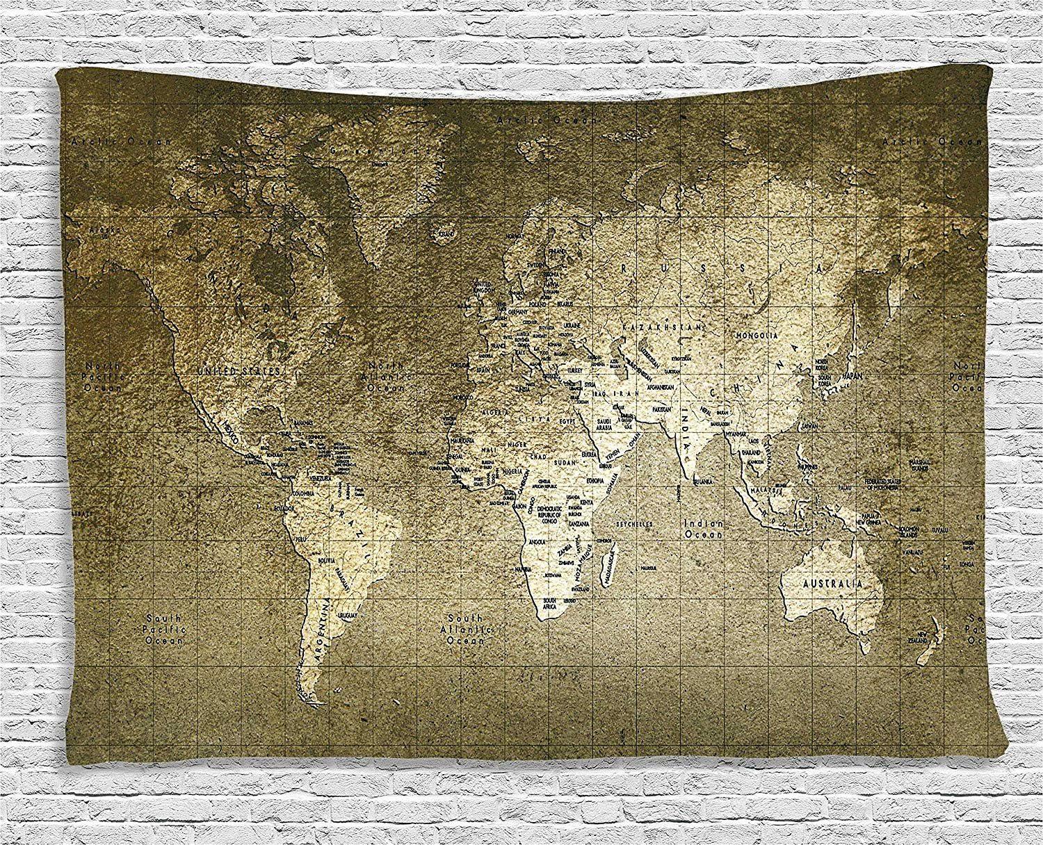 imageAmbesonne Antique Tapestry Old World Map Texture Nostalgic Plan Atlas Trace of Life Wide Wall Hanging for Bedroom Living Room Dorm 60 X 40 Khaki BeigeArmy Green