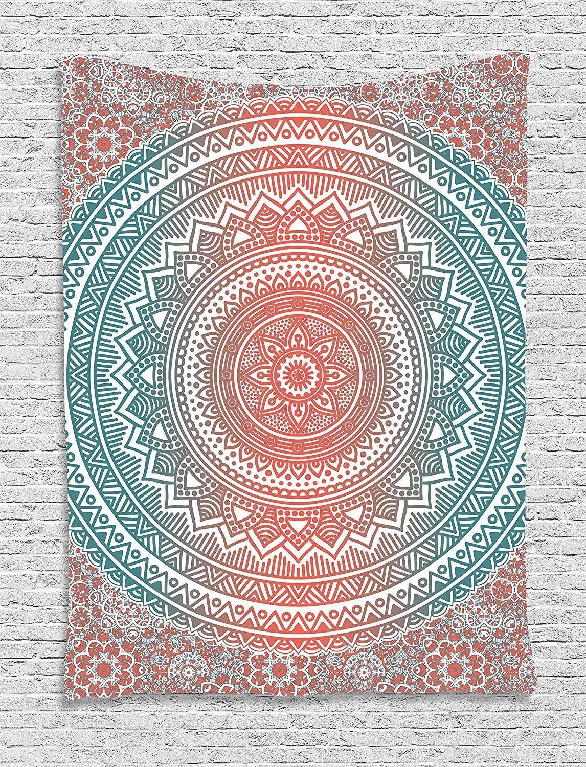 imageAmbesonne Antique Tapestry Old World Map Texture Nostalgic Plan Atlas Trace of Life Wide Wall Hanging for Bedroom Living Room Dorm 60 X 40 Khaki BeigeTeal Coral