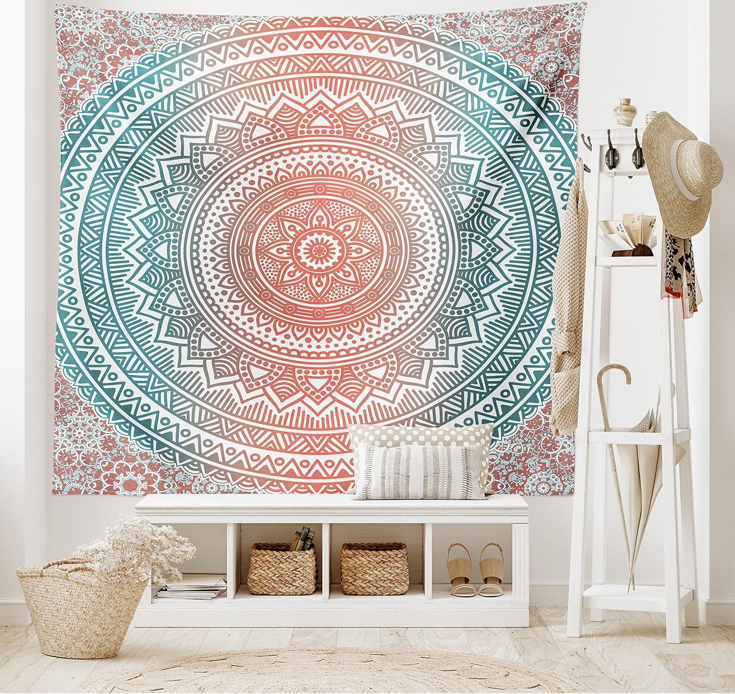 imageAmbesonne Antique Tapestry Old World Map Texture Nostalgic Plan Atlas Trace of Life Wide Wall Hanging for Bedroom Living Room Dorm 60 X 40 Khaki BeigeTeal Coral