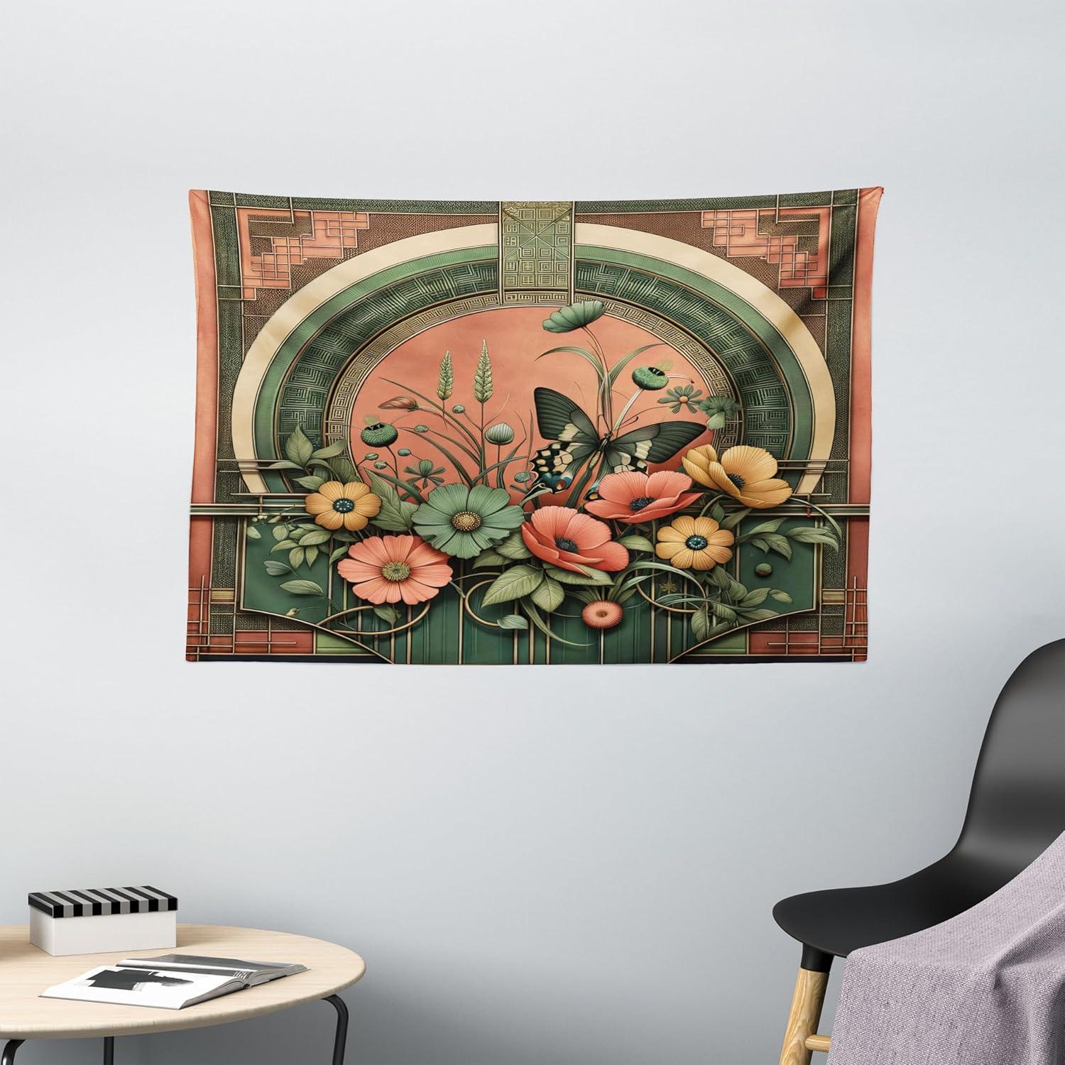 imageAmbesonne Antique Tapestry Old World Map Texture Nostalgic Plan Atlas Trace of Life Wide Wall Hanging for Bedroom Living Room Dorm 60 X 40 Khaki BeigeDark Salmon Laurel Green