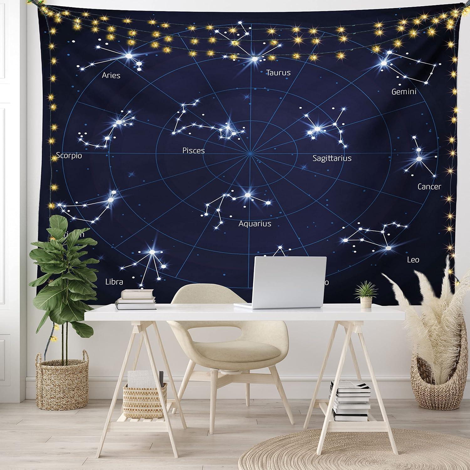 imageAmbesonne Antique Tapestry Old World Map Texture Nostalgic Plan Atlas Trace of Life Wide Wall Hanging for Bedroom Living Room Dorm 60 X 40 Khaki BeigeDark Blue White