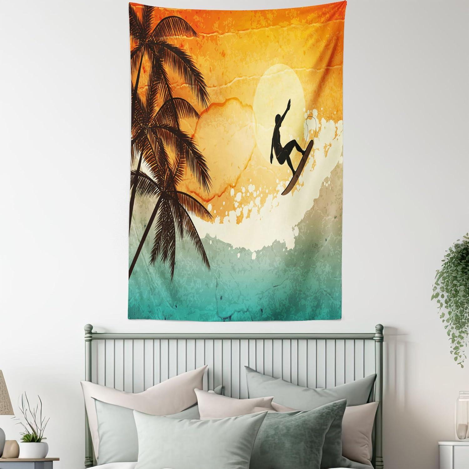 imageAmbesonne Antique Tapestry Old World Map Texture Nostalgic Plan Atlas Trace of Life Wide Wall Hanging for Bedroom Living Room Dorm 60 X 40 Khaki BeigeOrange Turquoise Black