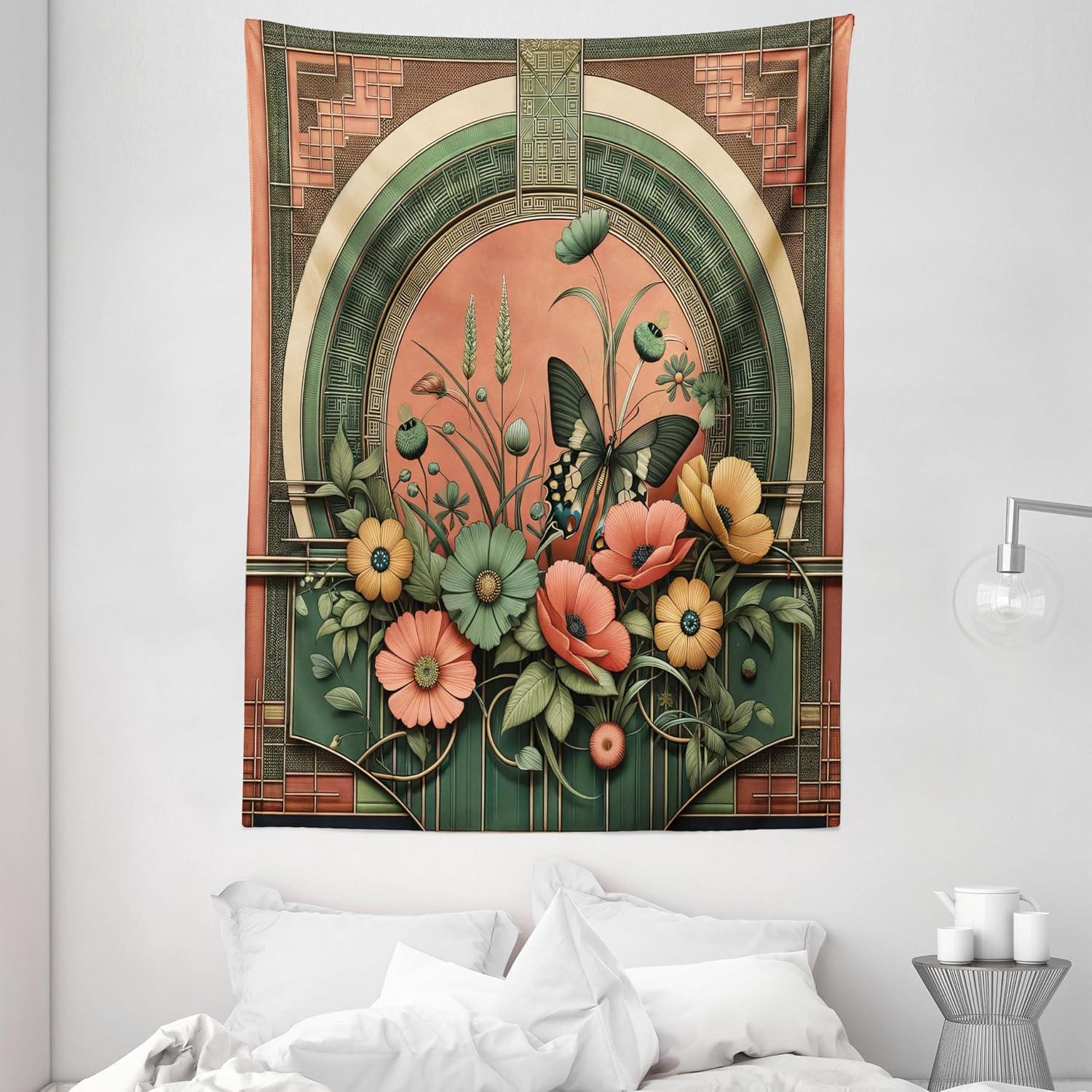 imageAmbesonne Antique Tapestry Old World Map Texture Nostalgic Plan Atlas Trace of Life Wide Wall Hanging for Bedroom Living Room Dorm 60 X 40 Khaki BeigeDark Salmon Laurel Green
