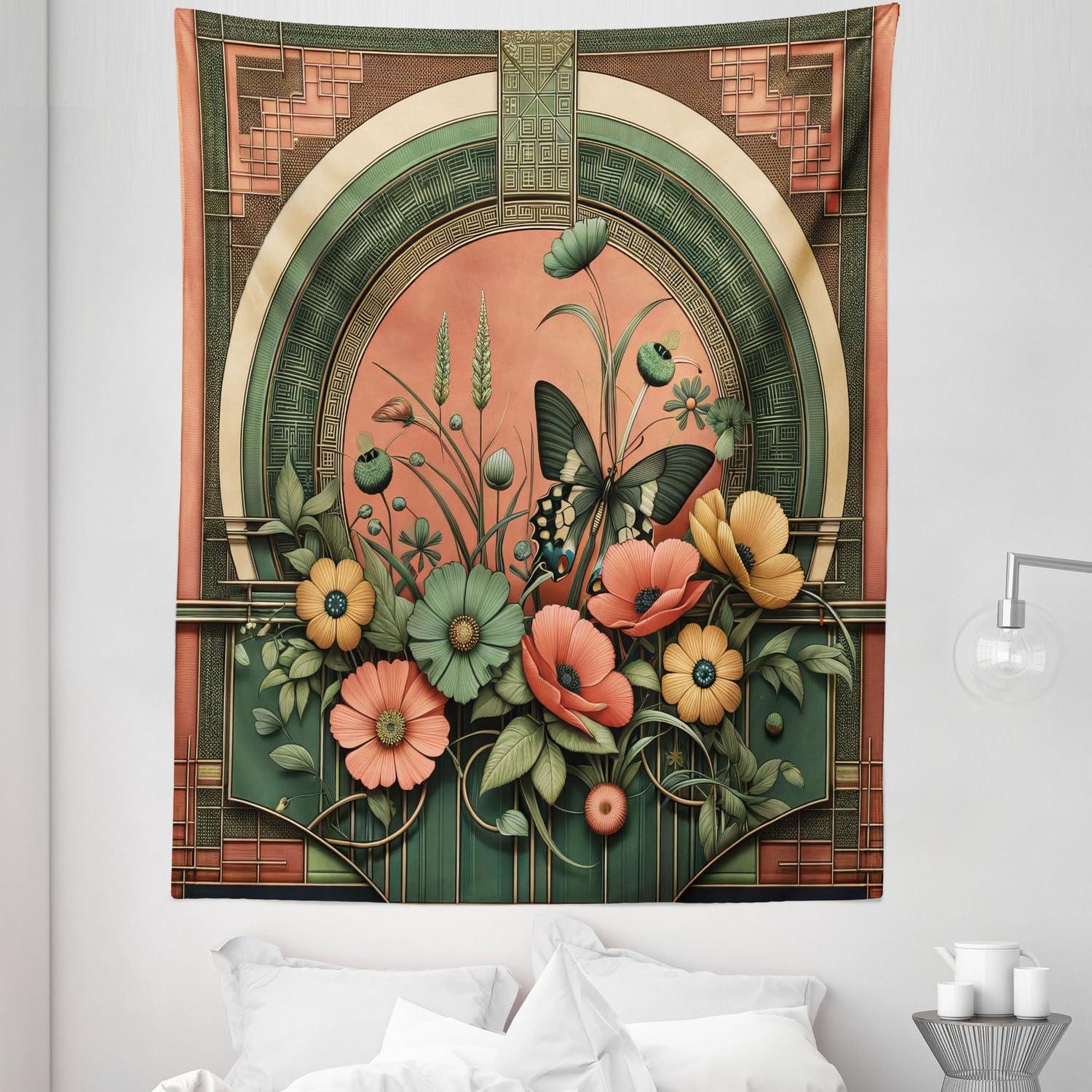 imageAmbesonne Antique Tapestry Old World Map Texture Nostalgic Plan Atlas Trace of Life Wide Wall Hanging for Bedroom Living Room Dorm 60 X 40 Khaki BeigeDark Salmon Laurel Green