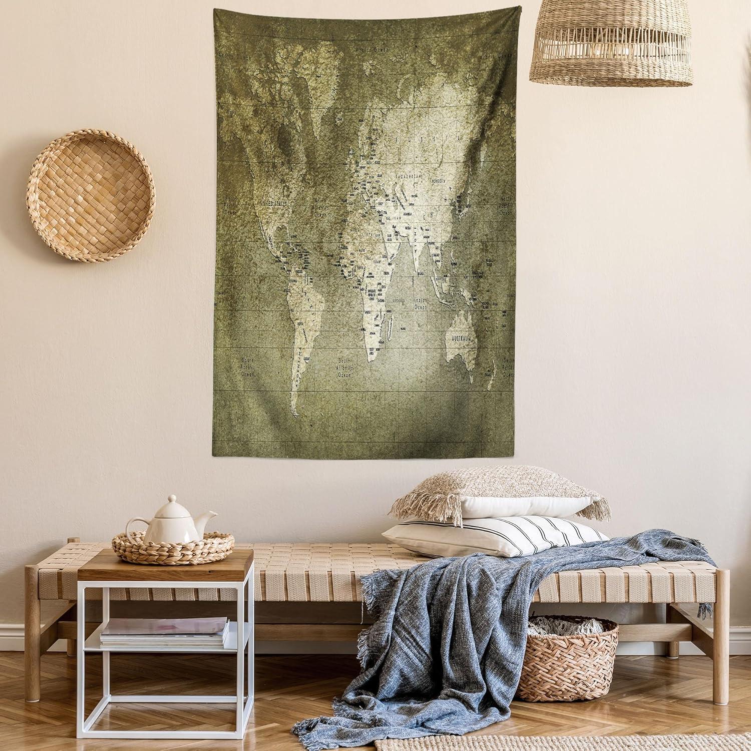 imageAmbesonne Antique Tapestry Old World Map Texture Nostalgic Plan Atlas Trace of Life Wide Wall Hanging for Bedroom Living Room Dorm 60 X 40 Khaki BeigeArmy Green
