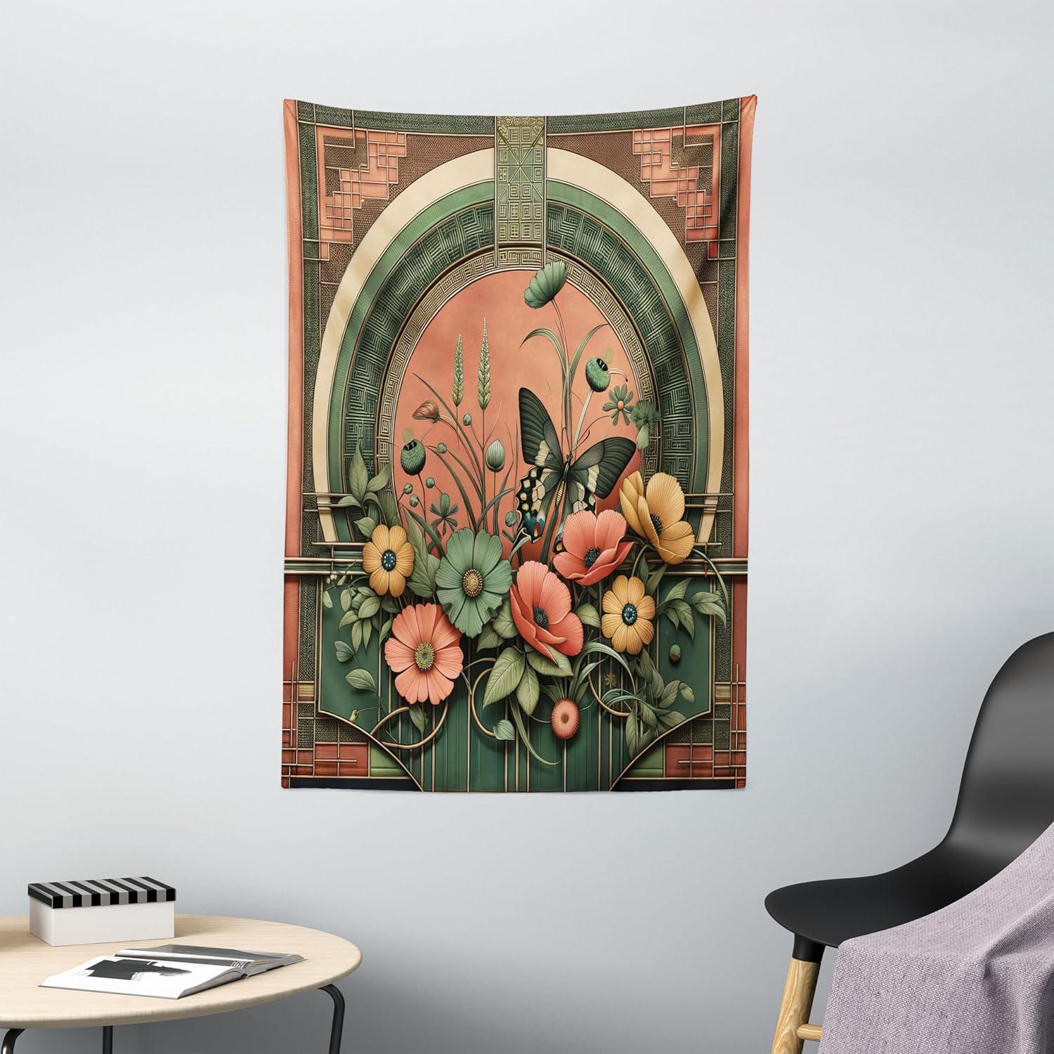 imageAmbesonne Antique Tapestry Old World Map Texture Nostalgic Plan Atlas Trace of Life Wide Wall Hanging for Bedroom Living Room Dorm 60 X 40 Khaki BeigeDark Salmon Laurel Green