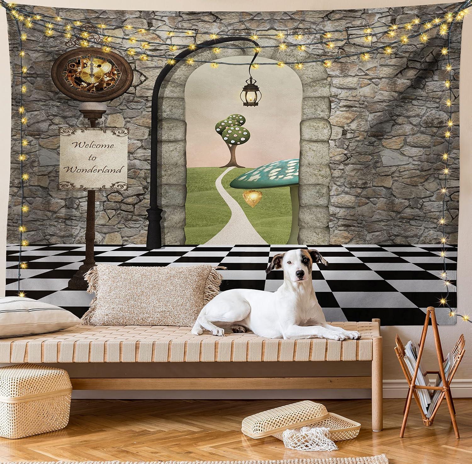 imageAmbesonne Antique Tapestry Old World Map Texture Nostalgic Plan Atlas Trace of Life Wide Wall Hanging for Bedroom Living Room Dorm 60 X 40 Khaki BeigeStone Black
