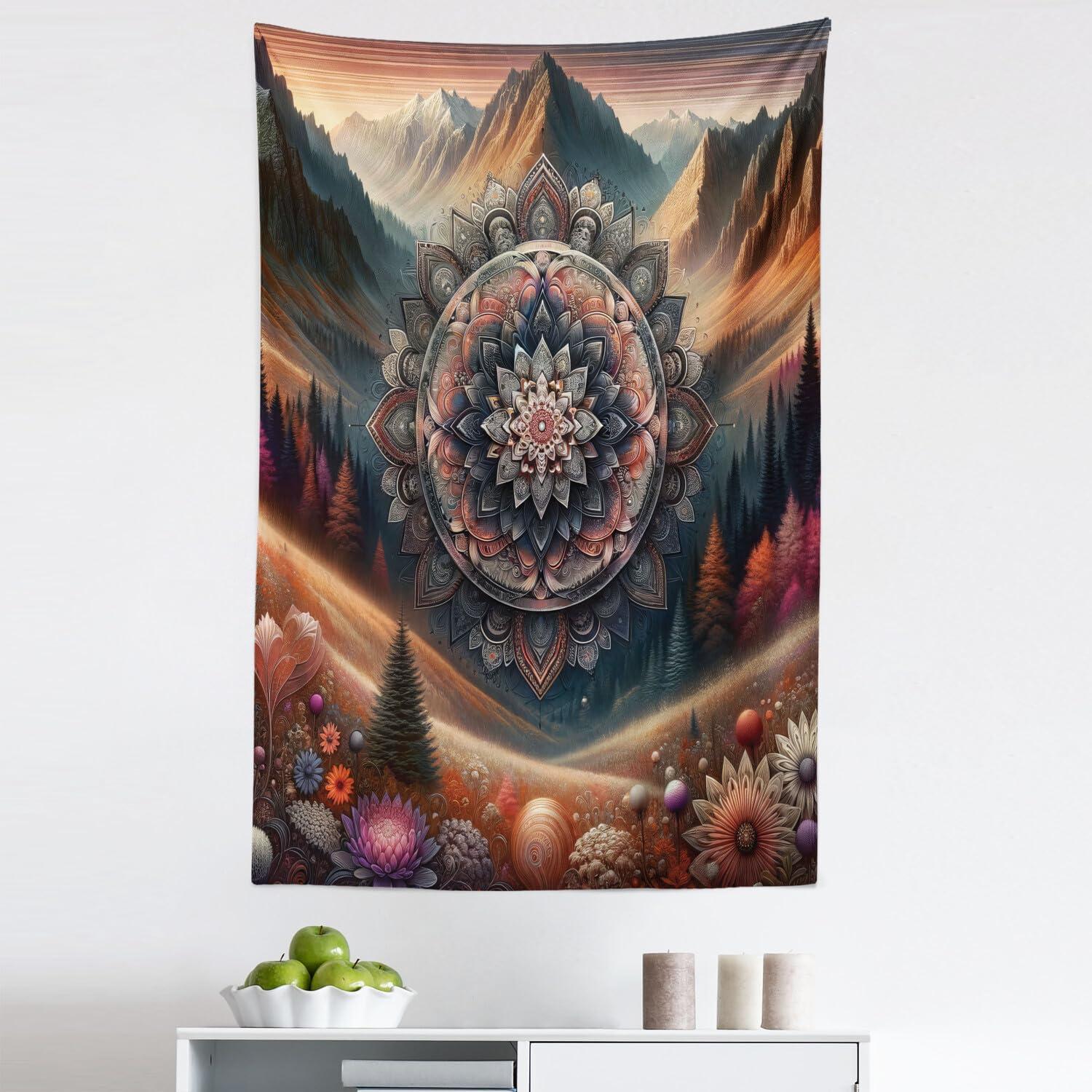 imageAmbesonne Antique Tapestry Old World Map Texture Nostalgic Plan Atlas Trace of Life Wide Wall Hanging for Bedroom Living Room Dorm 60 X 40 Khaki BeigePale Vermilion Multicolor