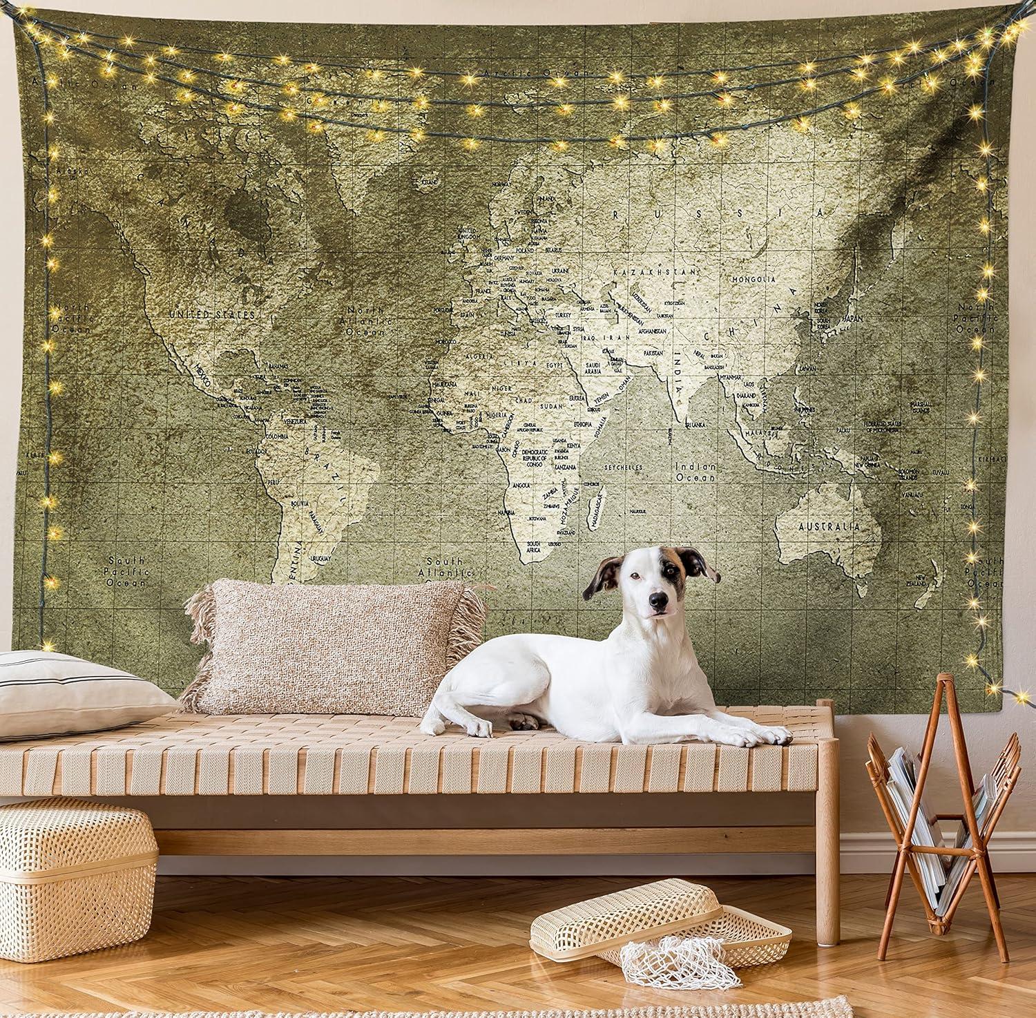 imageAmbesonne Antique Tapestry Old World Map Texture Nostalgic Plan Atlas Trace of Life Wide Wall Hanging for Bedroom Living Room Dorm 60 X 40 Khaki BeigeArmy Green