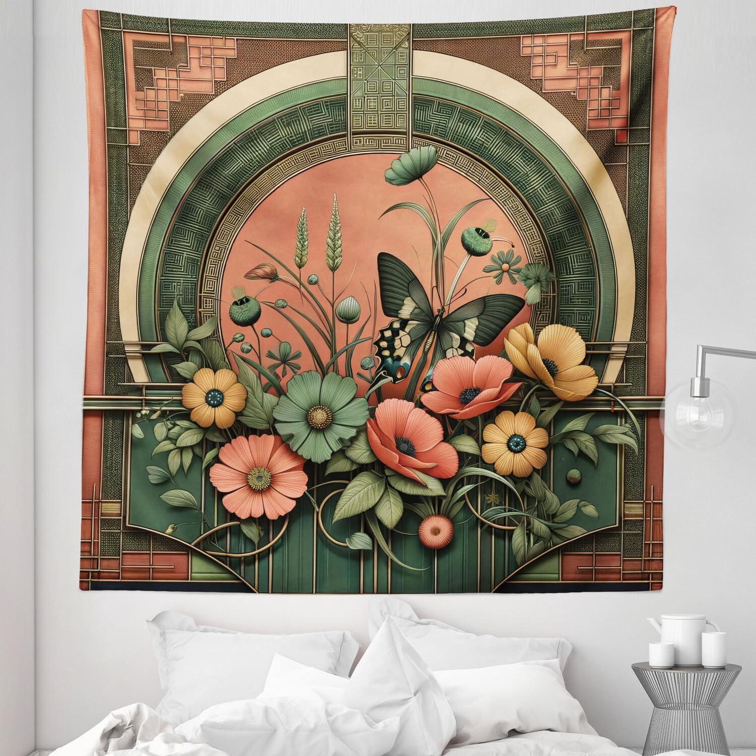 imageAmbesonne Antique Tapestry Old World Map Texture Nostalgic Plan Atlas Trace of Life Wide Wall Hanging for Bedroom Living Room Dorm 60 X 40 Khaki BeigeDark Salmon Laurel Green