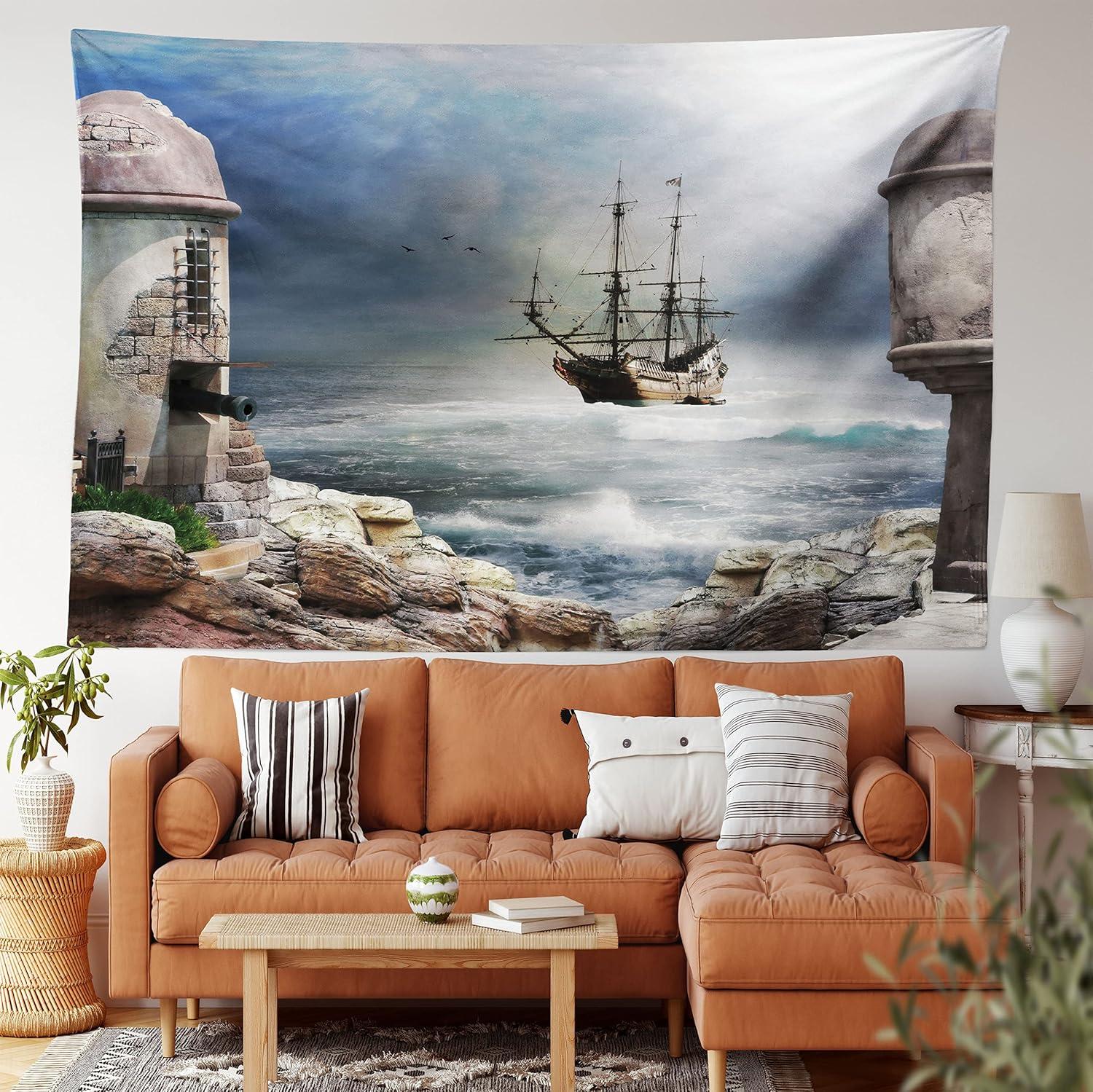 imageAmbesonne Antique Tapestry Old World Map Texture Nostalgic Plan Atlas Trace of Life Wide Wall Hanging for Bedroom Living Room Dorm 60 X 40 Khaki BeigePale Muave Beige