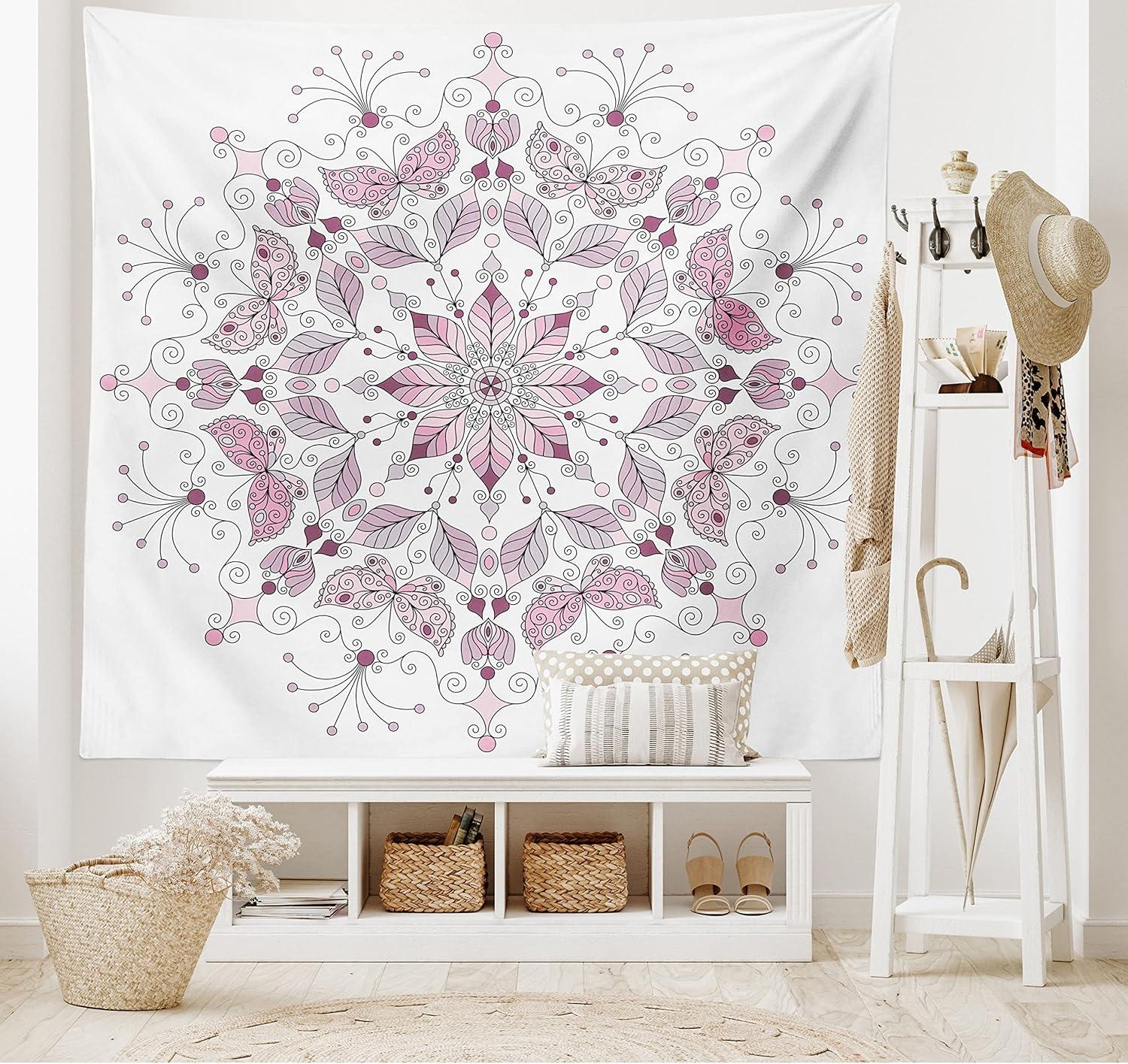 imageAmbesonne Antique Tapestry Old World Map Texture Nostalgic Plan Atlas Trace of Life Wide Wall Hanging for Bedroom Living Room Dorm 60 X 40 Khaki BeigePink White