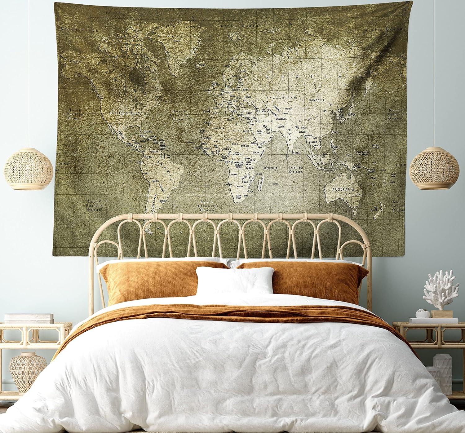 imageAmbesonne Antique Tapestry Old World Map Texture Nostalgic Plan Atlas Trace of Life Wide Wall Hanging for Bedroom Living Room Dorm 60 X 40 Khaki BeigeArmy Green