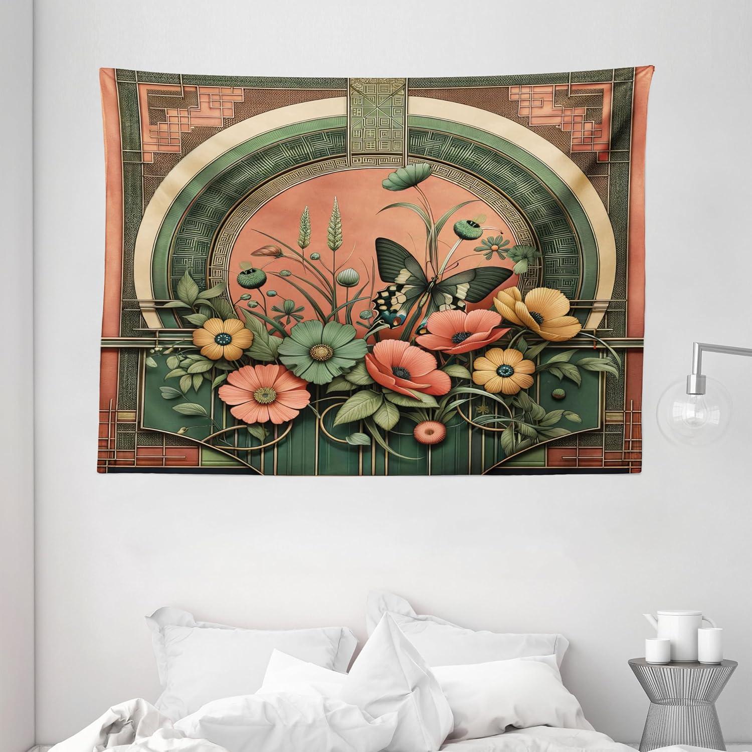 imageAmbesonne Antique Tapestry Old World Map Texture Nostalgic Plan Atlas Trace of Life Wide Wall Hanging for Bedroom Living Room Dorm 60 X 40 Khaki BeigeDark Salmon Laurel Green