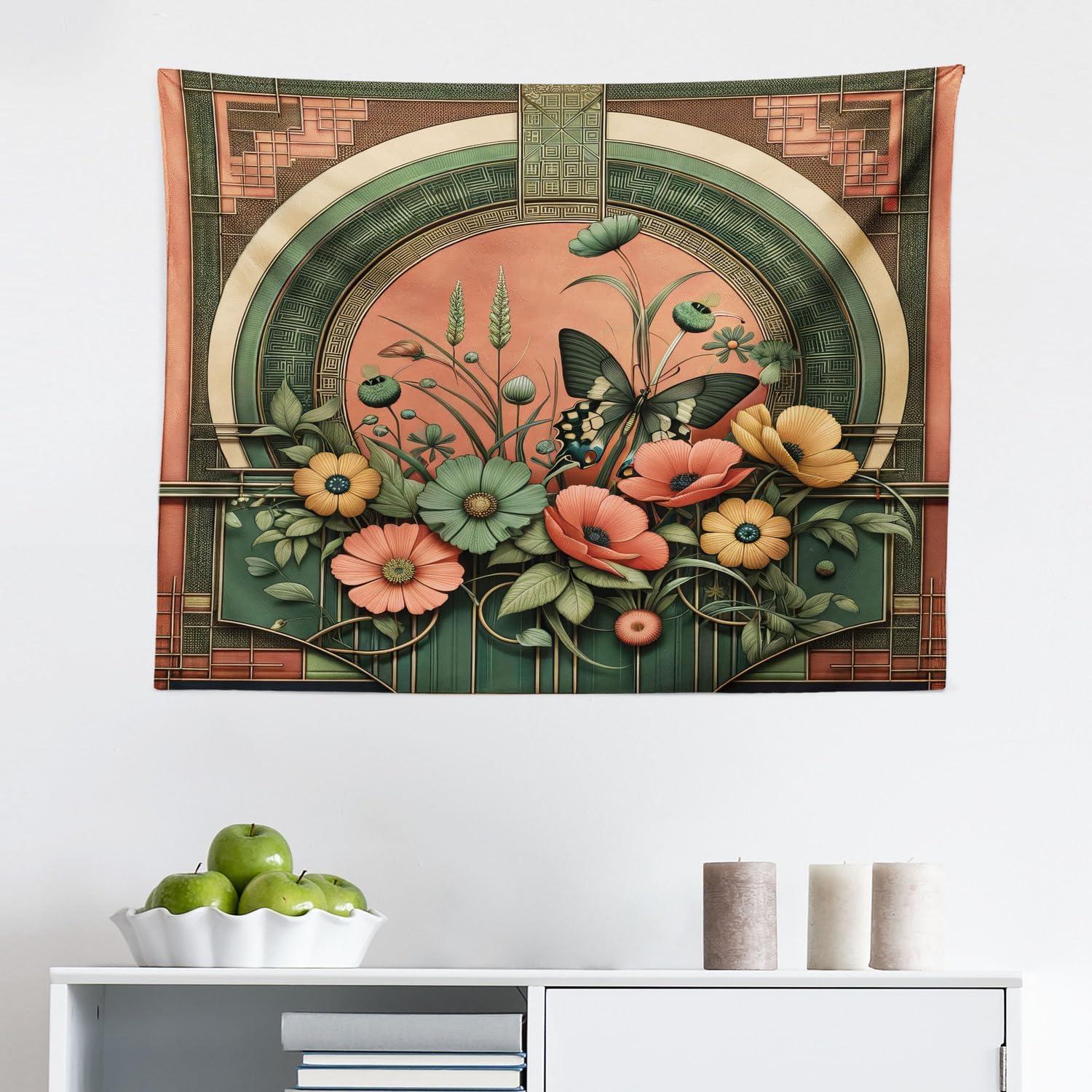 imageAmbesonne Antique Tapestry Old World Map Texture Nostalgic Plan Atlas Trace of Life Wide Wall Hanging for Bedroom Living Room Dorm 60 X 40 Khaki BeigeDark Salmon Laurel Green