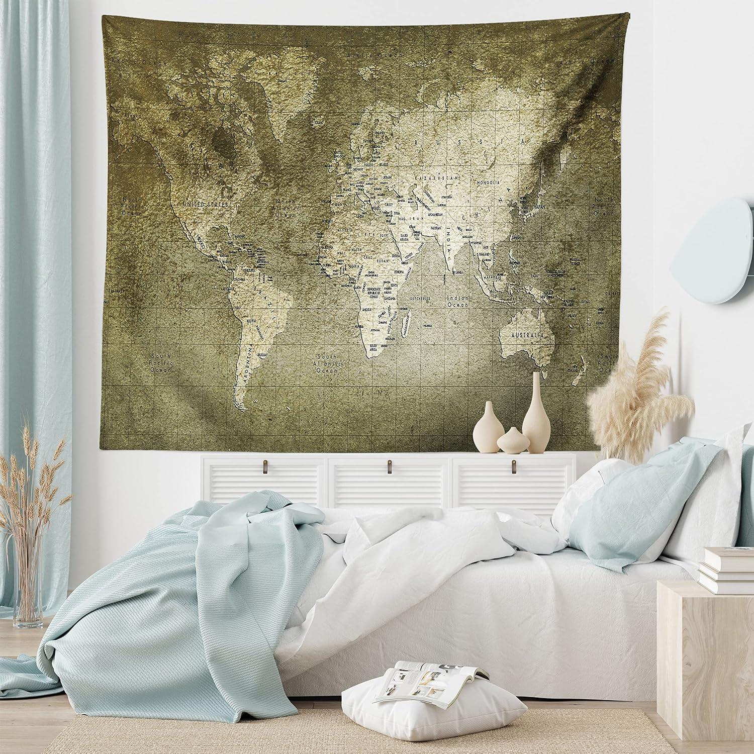 imageAmbesonne Antique Tapestry Old World Map Texture Nostalgic Plan Atlas Trace of Life Wide Wall Hanging for Bedroom Living Room Dorm 60 X 40 Khaki BeigeArmy Green