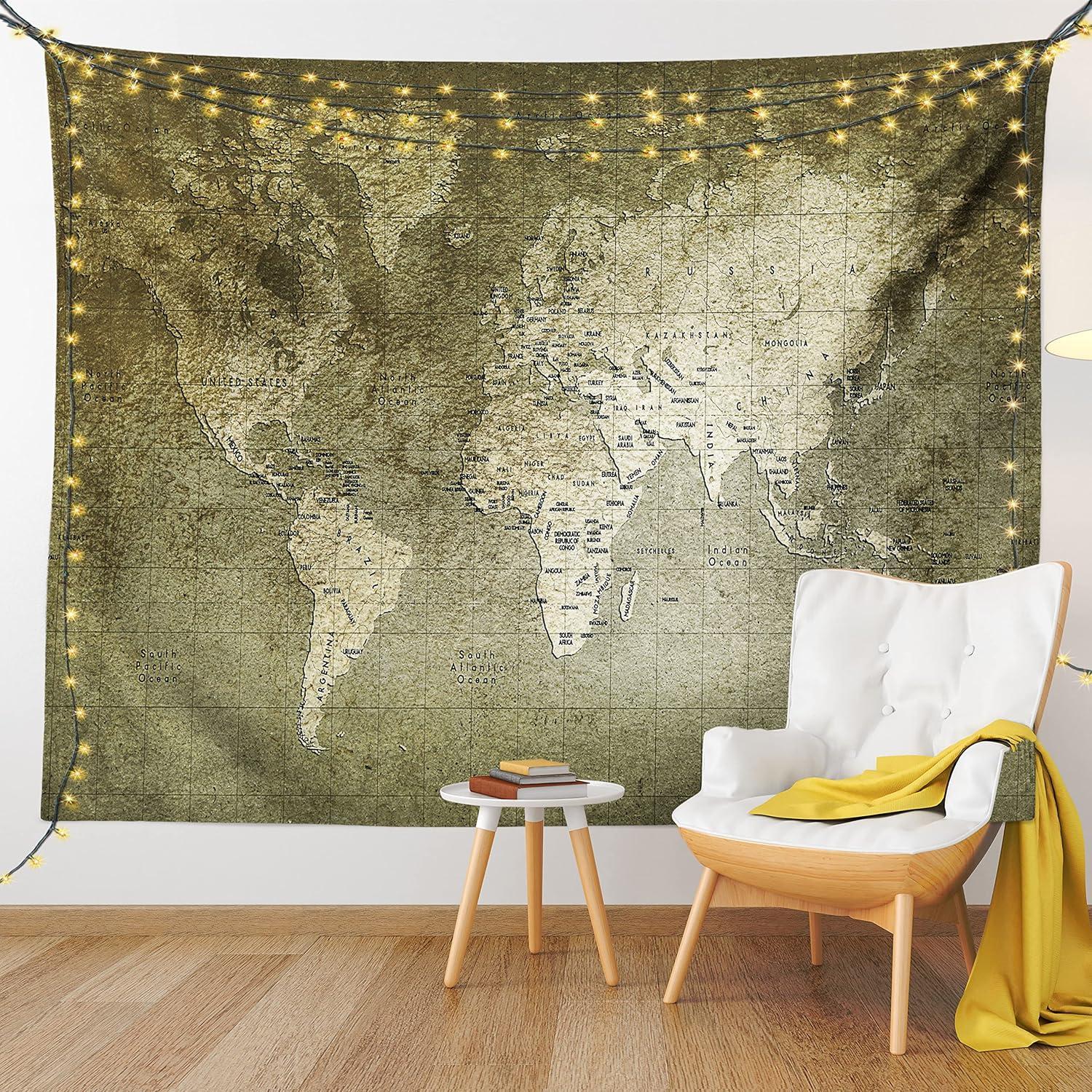 imageAmbesonne Antique Tapestry Old World Map Texture Nostalgic Plan Atlas Trace of Life Wide Wall Hanging for Bedroom Living Room Dorm 60 X 40 Khaki BeigeArmy Green