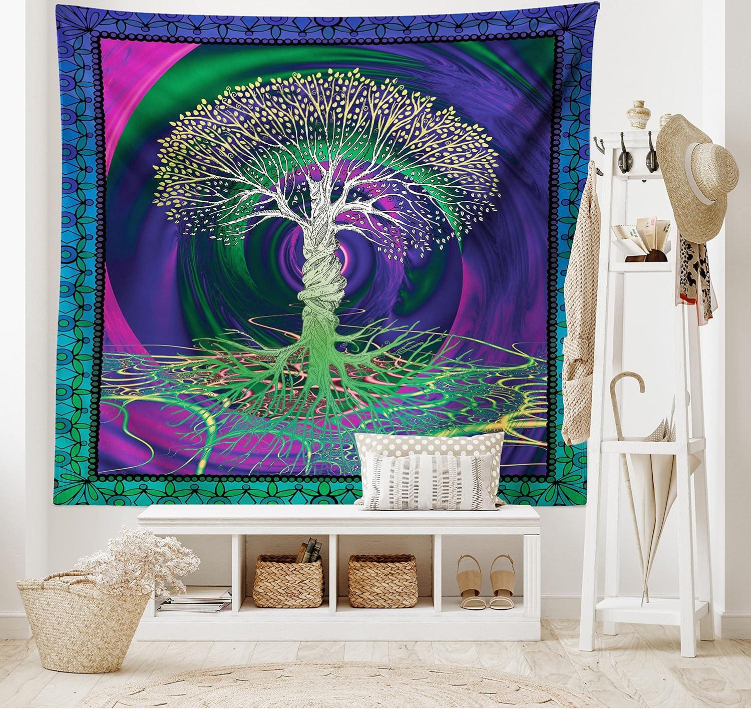 imageAmbesonne Antique Tapestry Old World Map Texture Nostalgic Plan Atlas Trace of Life Wide Wall Hanging for Bedroom Living Room Dorm 60 X 40 Khaki BeigePurple Fuchsia
