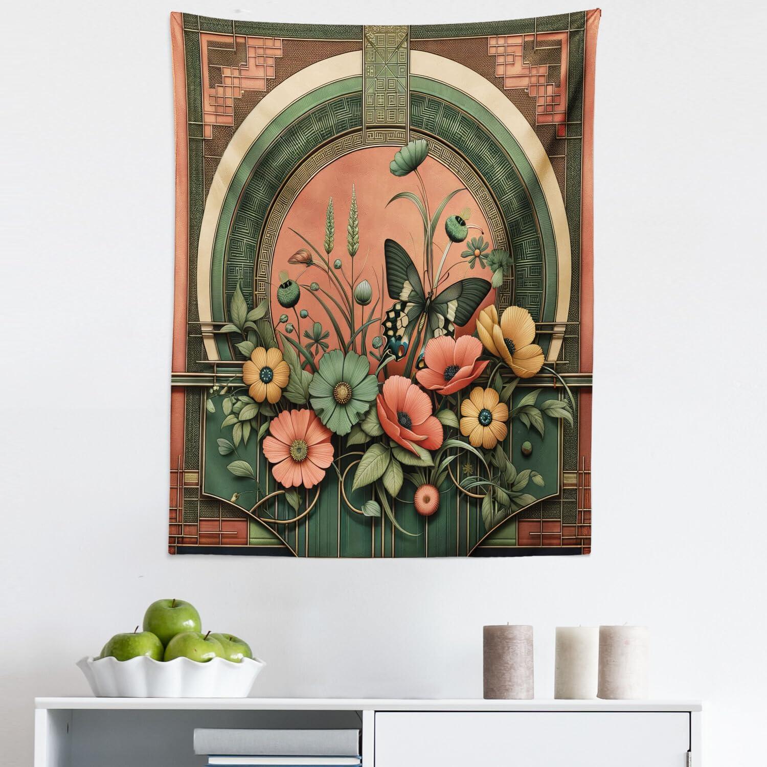 imageAmbesonne Antique Tapestry Old World Map Texture Nostalgic Plan Atlas Trace of Life Wide Wall Hanging for Bedroom Living Room Dorm 60 X 40 Khaki BeigeDark Salmon Laurel Green