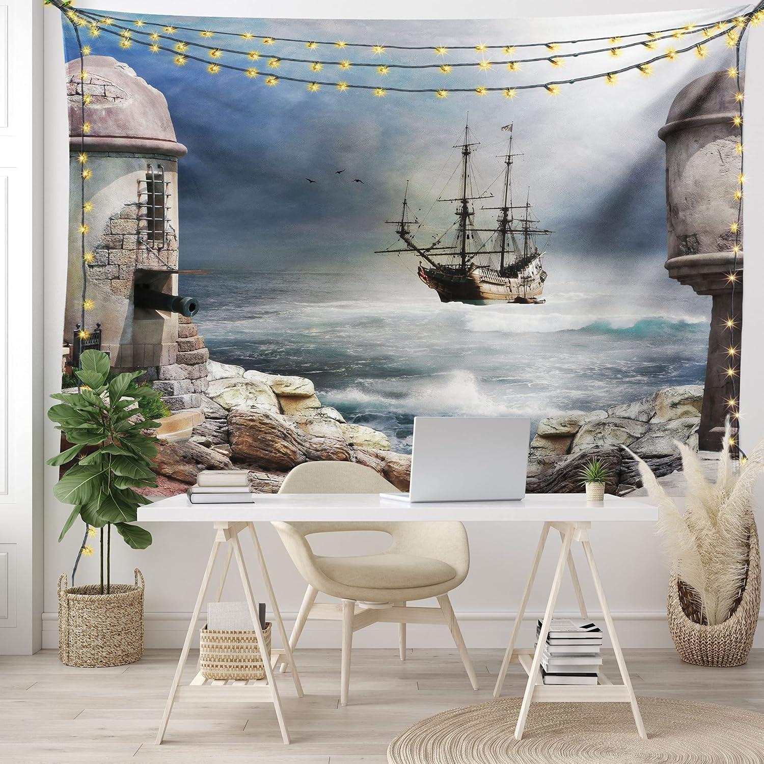 imageAmbesonne Antique Tapestry Old World Map Texture Nostalgic Plan Atlas Trace of Life Wide Wall Hanging for Bedroom Living Room Dorm 60 X 40 Khaki BeigePale Muave Beige