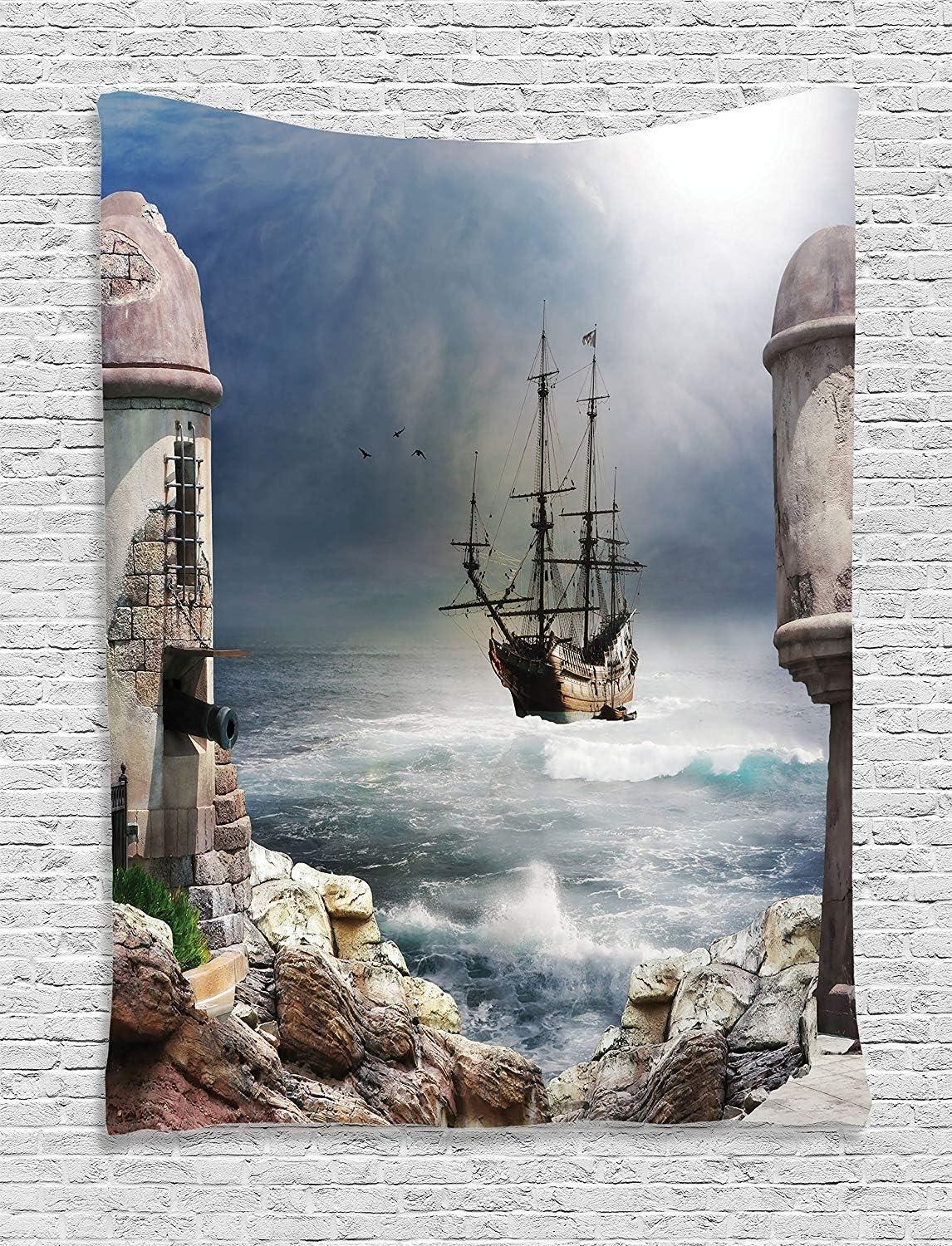 imageAmbesonne Antique Tapestry Old World Map Texture Nostalgic Plan Atlas Trace of Life Wide Wall Hanging for Bedroom Living Room Dorm 60 X 40 Khaki BeigePale Muave Beige