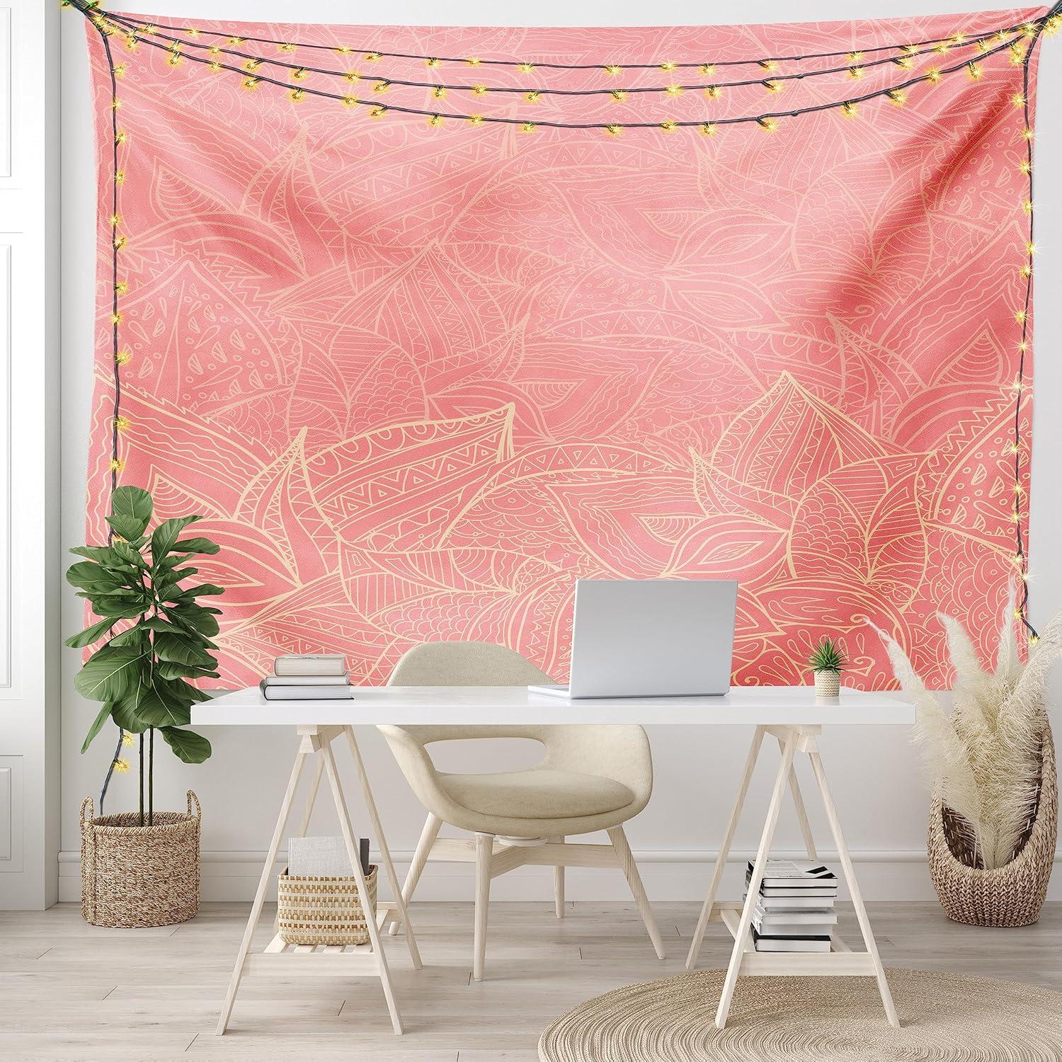 imageAmbesonne Antique Tapestry Old World Map Texture Nostalgic Plan Atlas Trace of Life Wide Wall Hanging for Bedroom Living Room Dorm 60 X 40 Khaki BeigePeach Coral