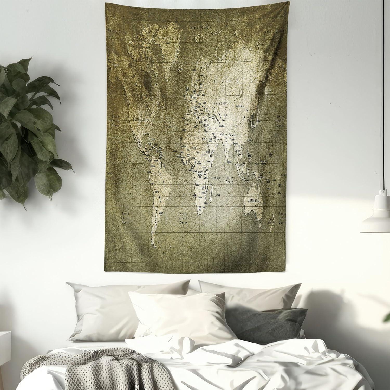 imageAmbesonne Antique Tapestry Old World Map Texture Nostalgic Plan Atlas Trace of Life Wide Wall Hanging for Bedroom Living Room Dorm 60 X 40 Khaki BeigeArmy Green
