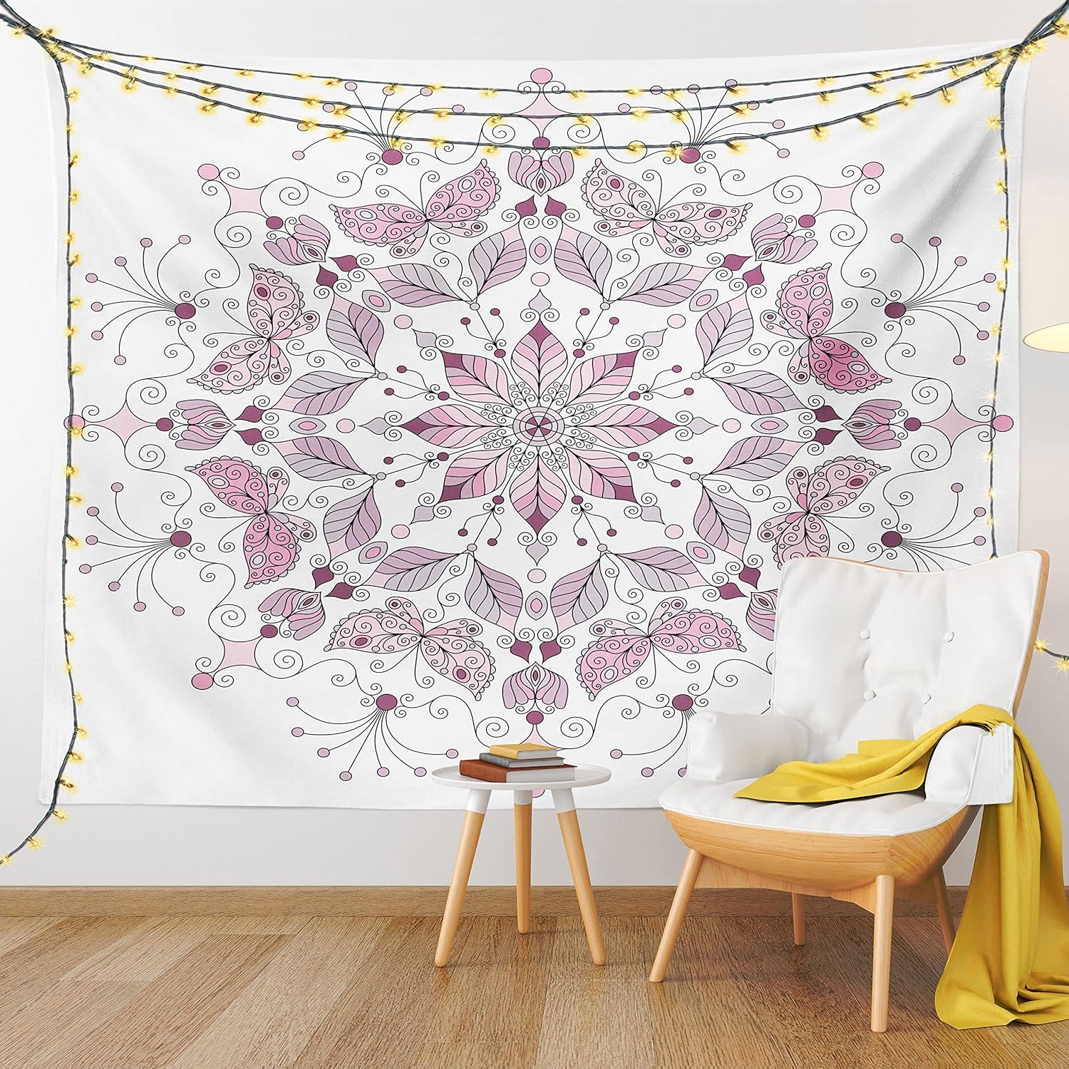 imageAmbesonne Antique Tapestry Old World Map Texture Nostalgic Plan Atlas Trace of Life Wide Wall Hanging for Bedroom Living Room Dorm 60 X 40 Khaki BeigePale Pink and White