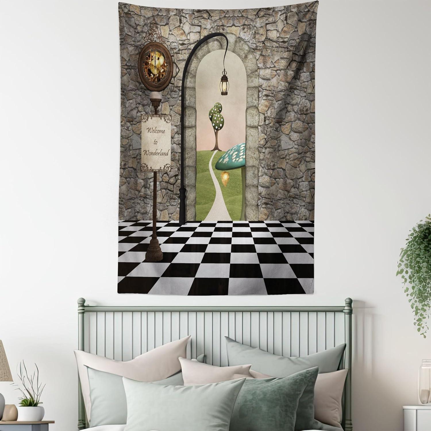 imageAmbesonne Antique Tapestry Old World Map Texture Nostalgic Plan Atlas Trace of Life Wide Wall Hanging for Bedroom Living Room Dorm 60 X 40 Khaki BeigeStone Black