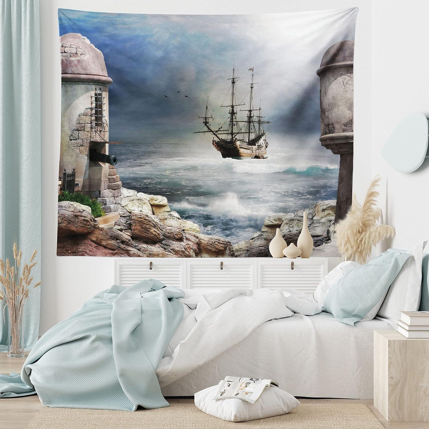 imageAmbesonne Antique Tapestry Old World Map Texture Nostalgic Plan Atlas Trace of Life Wide Wall Hanging for Bedroom Living Room Dorm 60 X 40 Khaki BeigePale Muave Beige