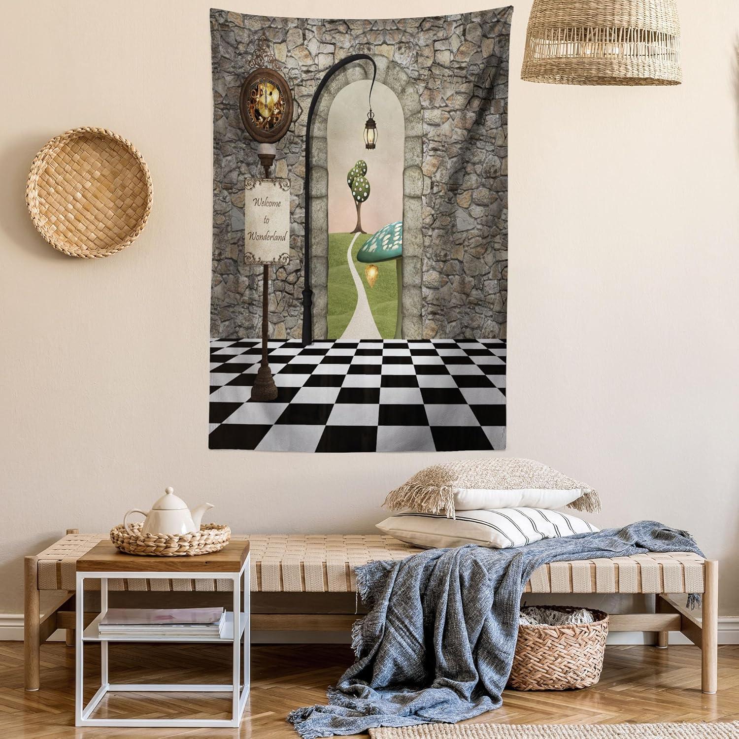 imageAmbesonne Antique Tapestry Old World Map Texture Nostalgic Plan Atlas Trace of Life Wide Wall Hanging for Bedroom Living Room Dorm 60 X 40 Khaki BeigeStone Black