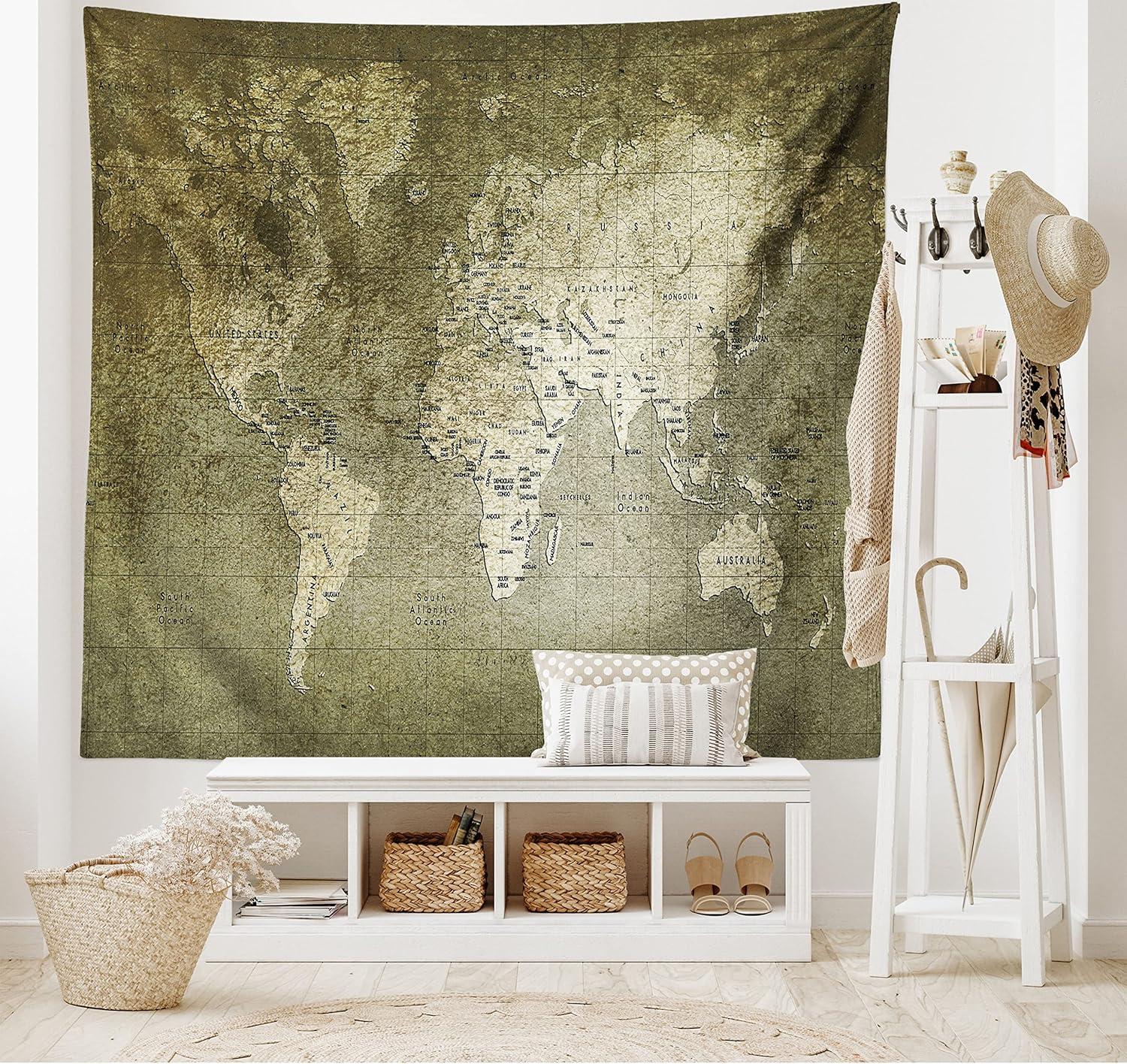 imageAmbesonne Antique Tapestry Old World Map Texture Nostalgic Plan Atlas Trace of Life Wide Wall Hanging for Bedroom Living Room Dorm 60 X 40 Khaki BeigeArmy Green