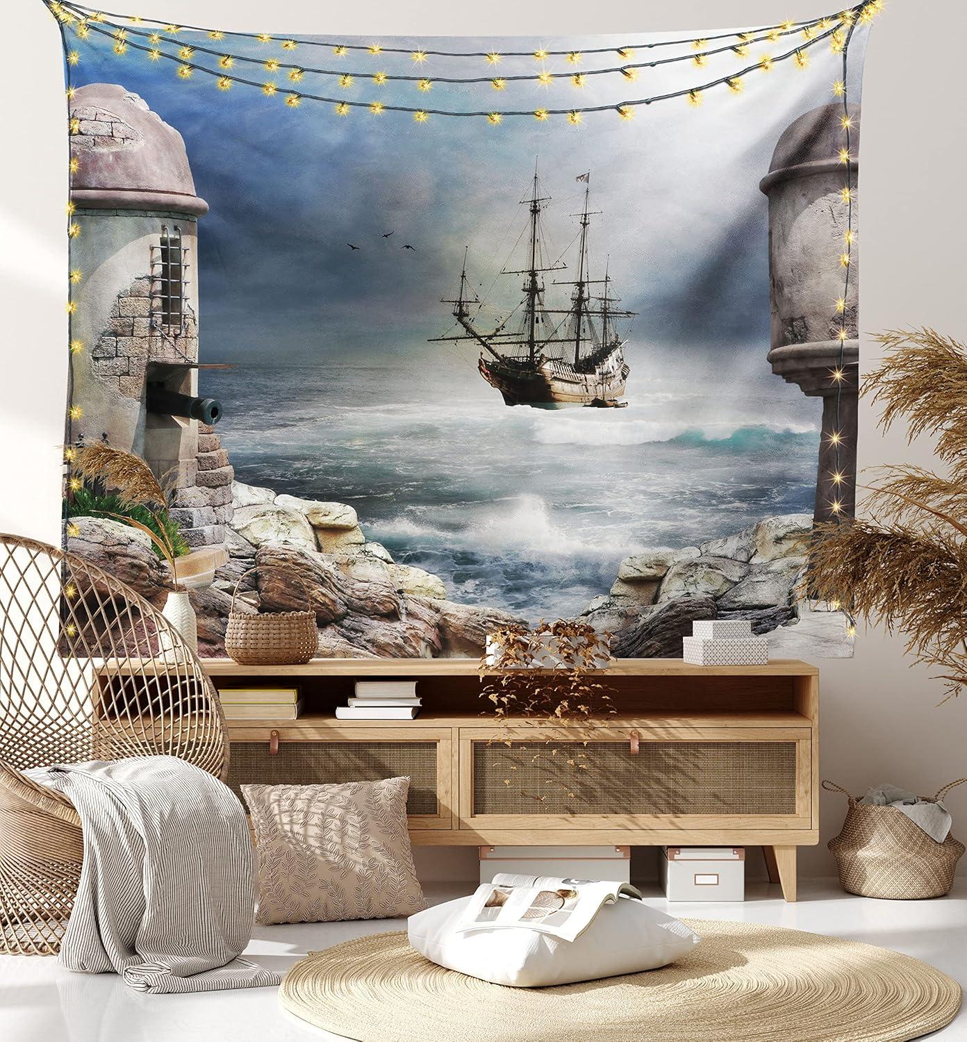imageAmbesonne Antique Tapestry Old World Map Texture Nostalgic Plan Atlas Trace of Life Wide Wall Hanging for Bedroom Living Room Dorm 60 X 40 Khaki BeigePale Muave Beige