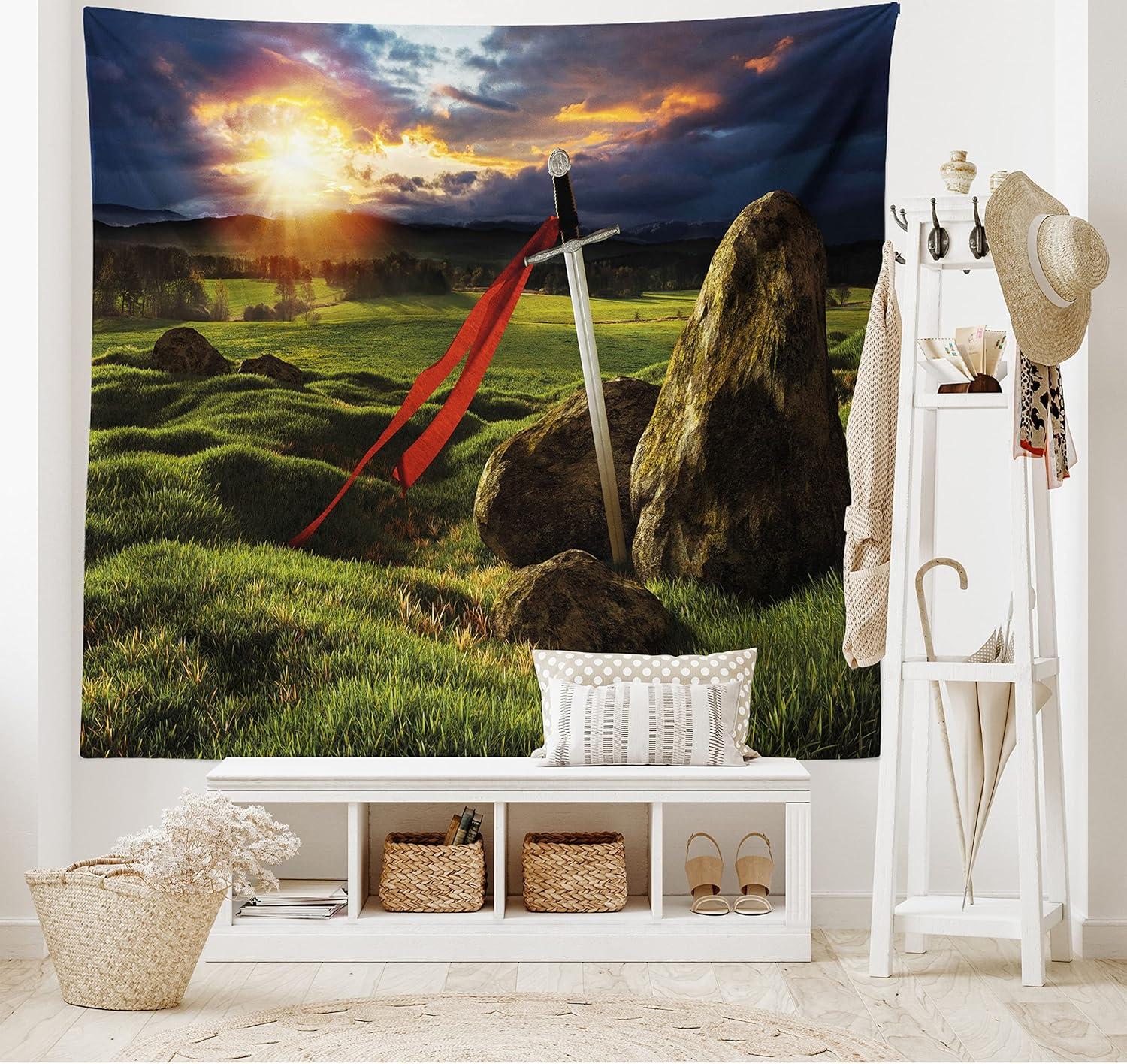 imageAmbesonne Antique Tapestry Old World Map Texture Nostalgic Plan Atlas Trace of Life Wide Wall Hanging for Bedroom Living Room Dorm 60 X 40 Khaki BeigeGreen Blue and Red