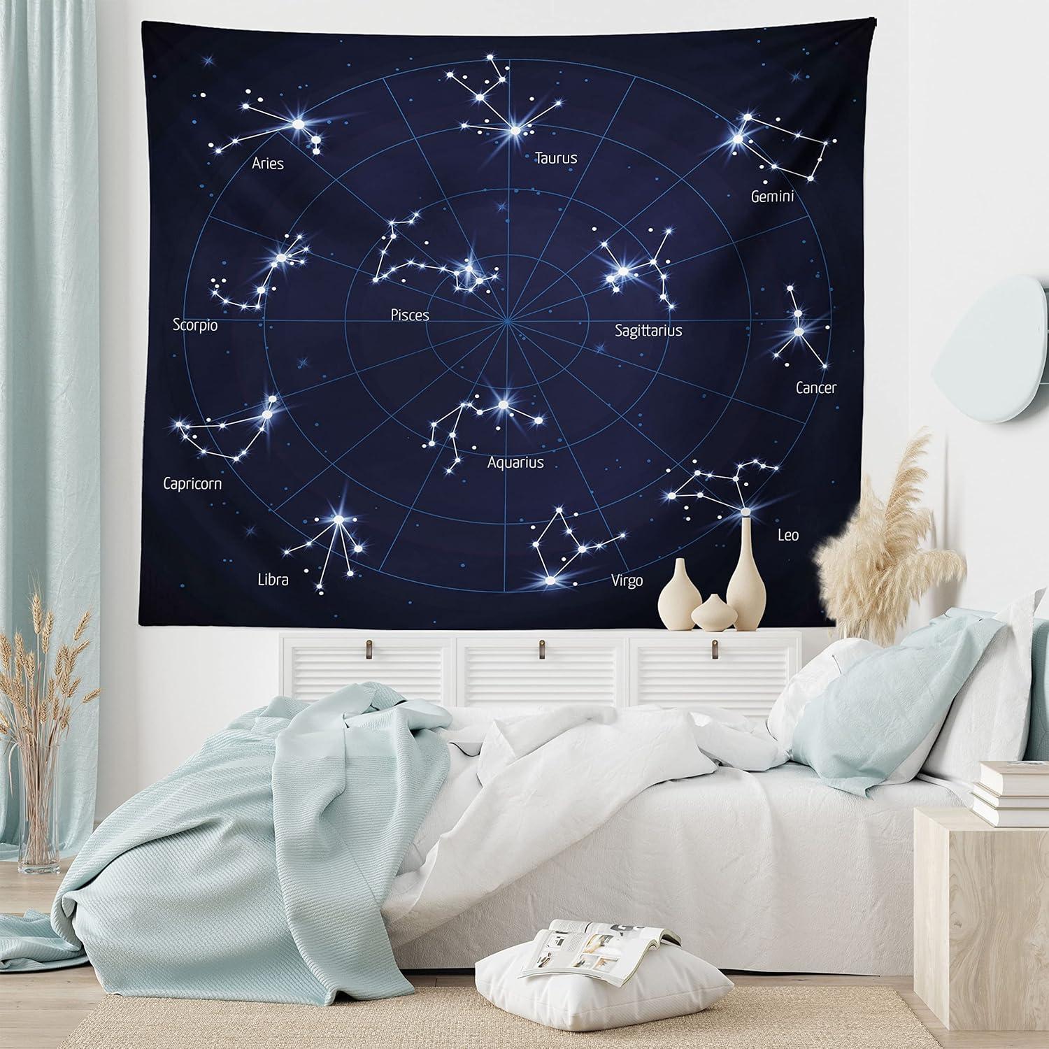 imageAmbesonne Antique Tapestry Old World Map Texture Nostalgic Plan Atlas Trace of Life Wide Wall Hanging for Bedroom Living Room Dorm 60 X 40 Khaki BeigeDark Blue White