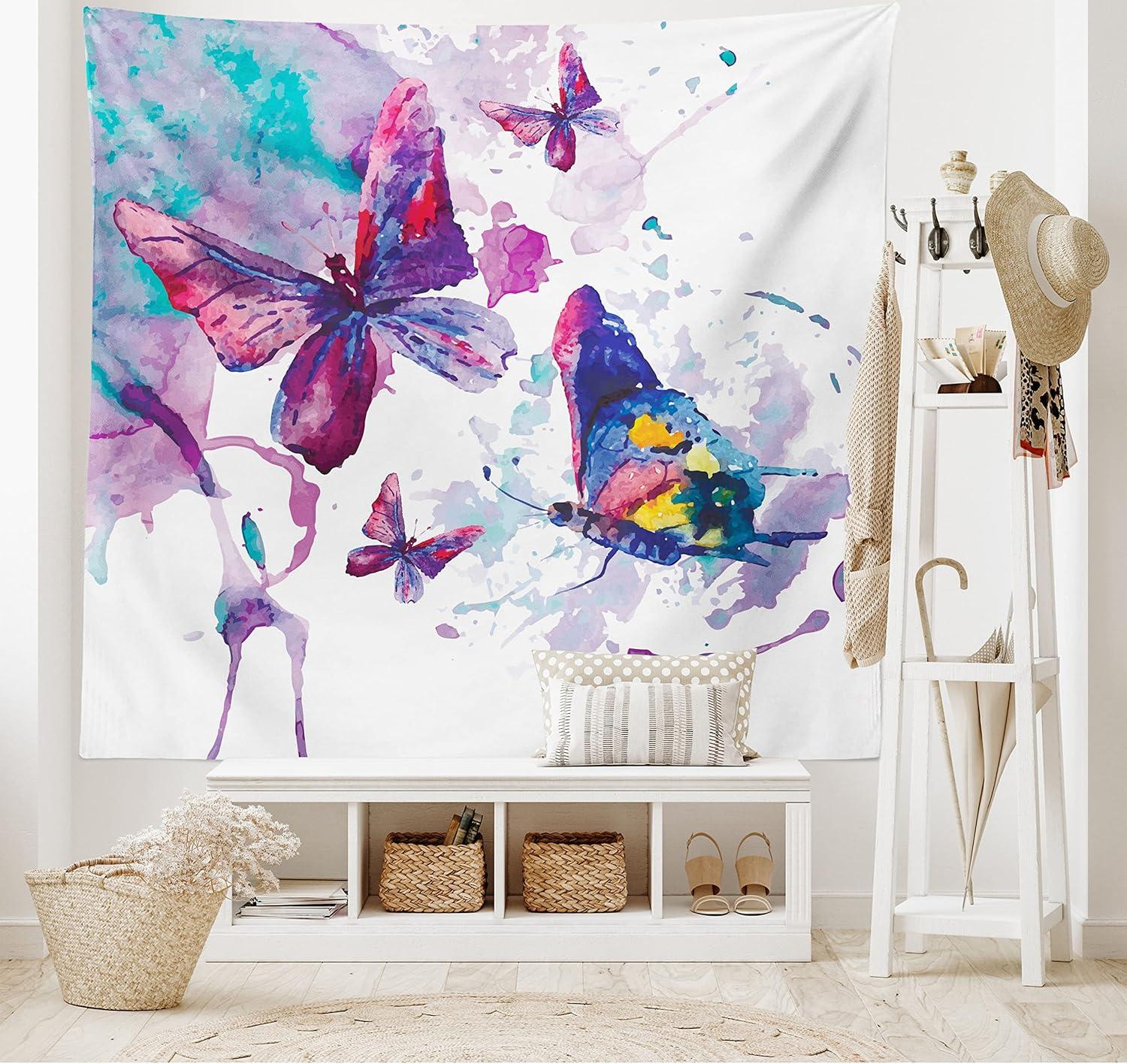 imageAmbesonne Butterfly Tapestry Watercolors Print of Butterfly Sign of the Soul Power Female Art Modern Display Wide Wall Hanging for Bedroom Living Room Dorm 80 X 60 Purple