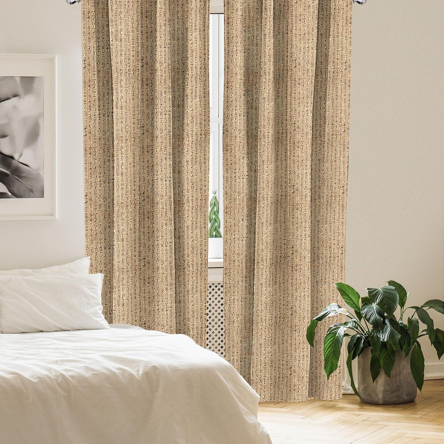 imageAmbesonne Egyptian Print Curtains Hieroglyphs Grunge Pattern on Stripes Archeology History Language Window Treatments 2 Panel Set for Living Room Bedroom Pair of 28 x 63 Brown Black