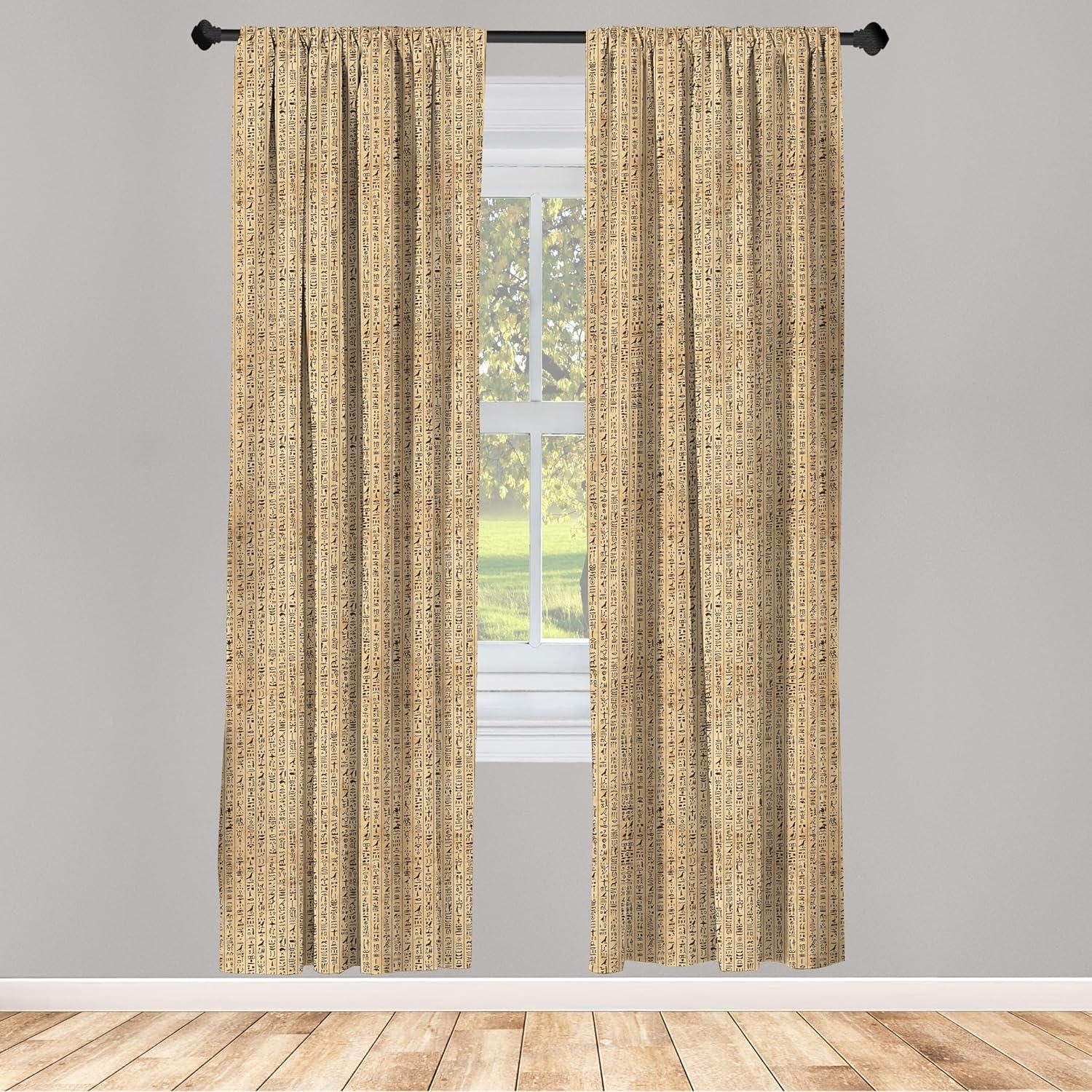 imageAmbesonne Egyptian Print Curtains Hieroglyphs Grunge Pattern on Stripes Archeology History Language Window Treatments 2 Panel Set for Living Room Bedroom Pair of 28 x 63 Brown Black