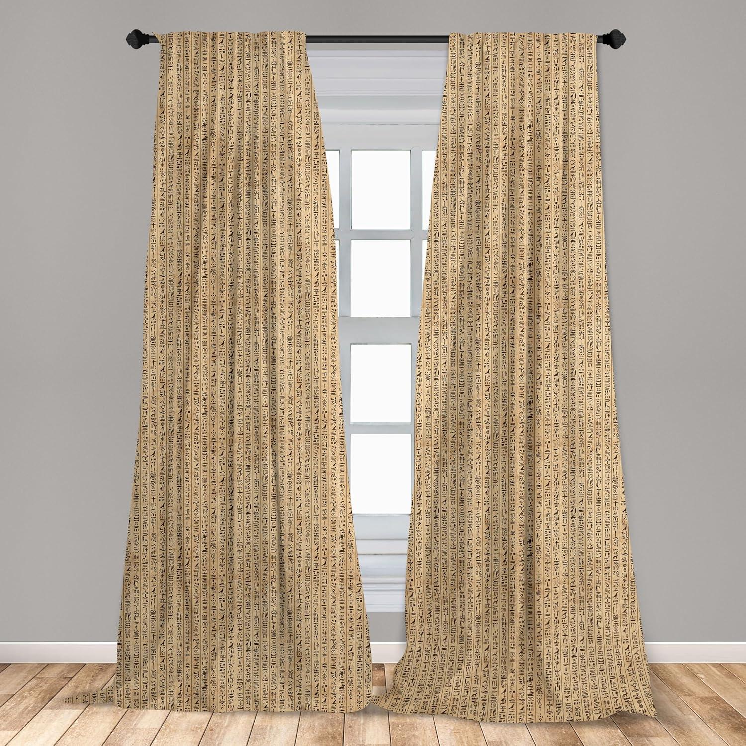imageAmbesonne Egyptian Print Curtains Hieroglyphs Grunge Pattern on Stripes Archeology History Language Window Treatments 2 Panel Set for Living Room Bedroom Pair of 28 x 63 Brown Black