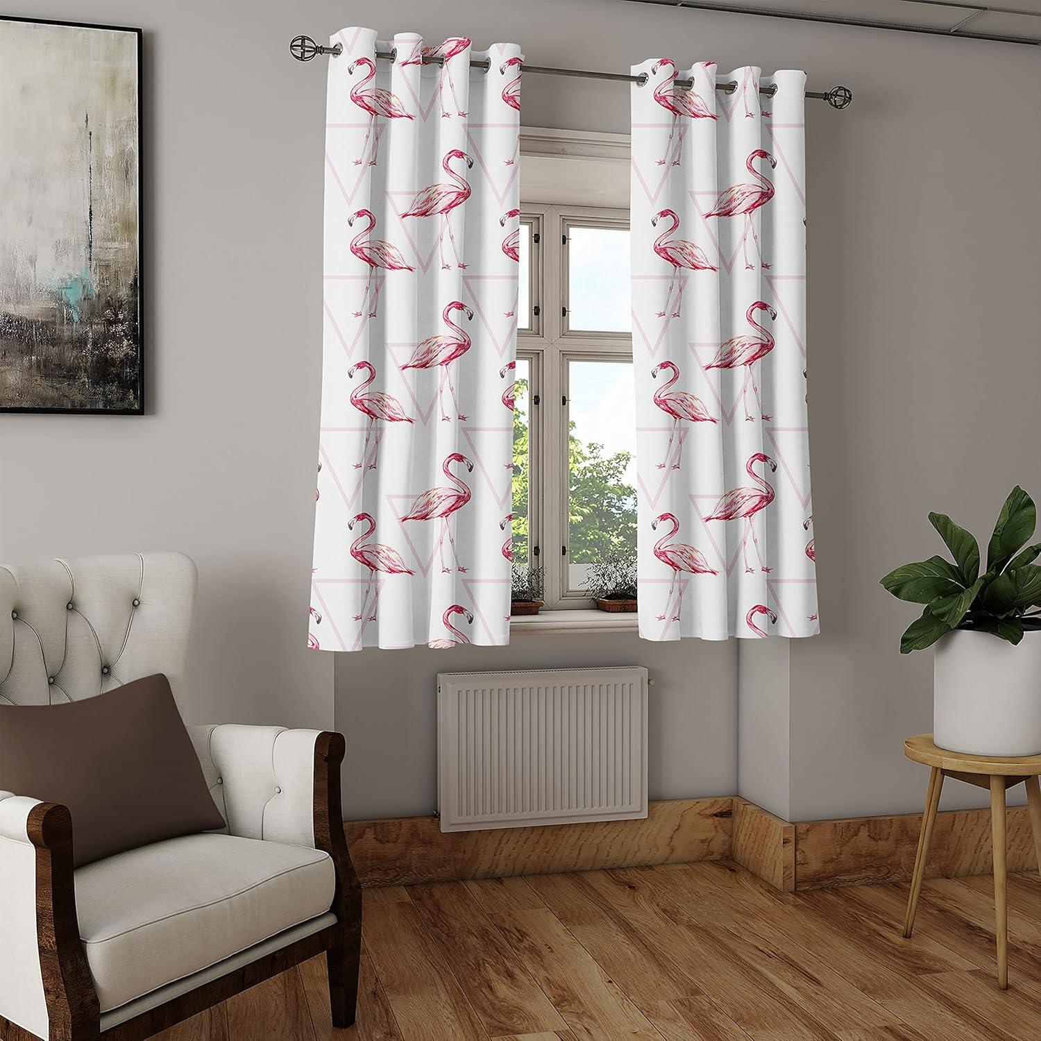 imageAmbesonne Flamingo Grommet Curtain Realistic Drawing Style Animals on Geometrical Backdrop with Pink Triangles Decorative 2Panel Window Drapes for Bedroom Living Room 50 x 54 Pink Peach WhitePink Peach White