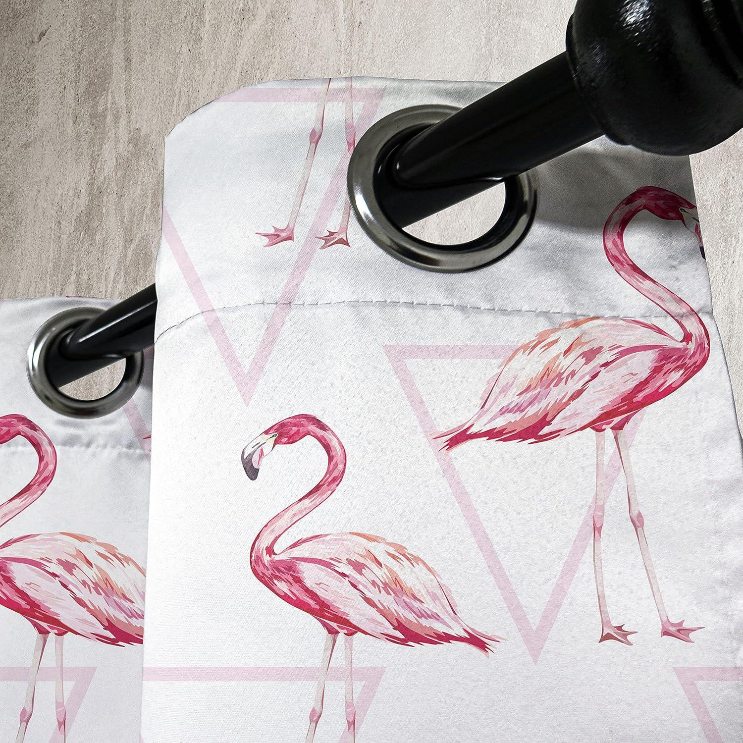 imageAmbesonne Flamingo Grommet Curtain Realistic Drawing Style Animals on Geometrical Backdrop with Pink Triangles Decorative 2Panel Window Drapes for Bedroom Living Room 50 x 54 Pink Peach WhitePink Peach White