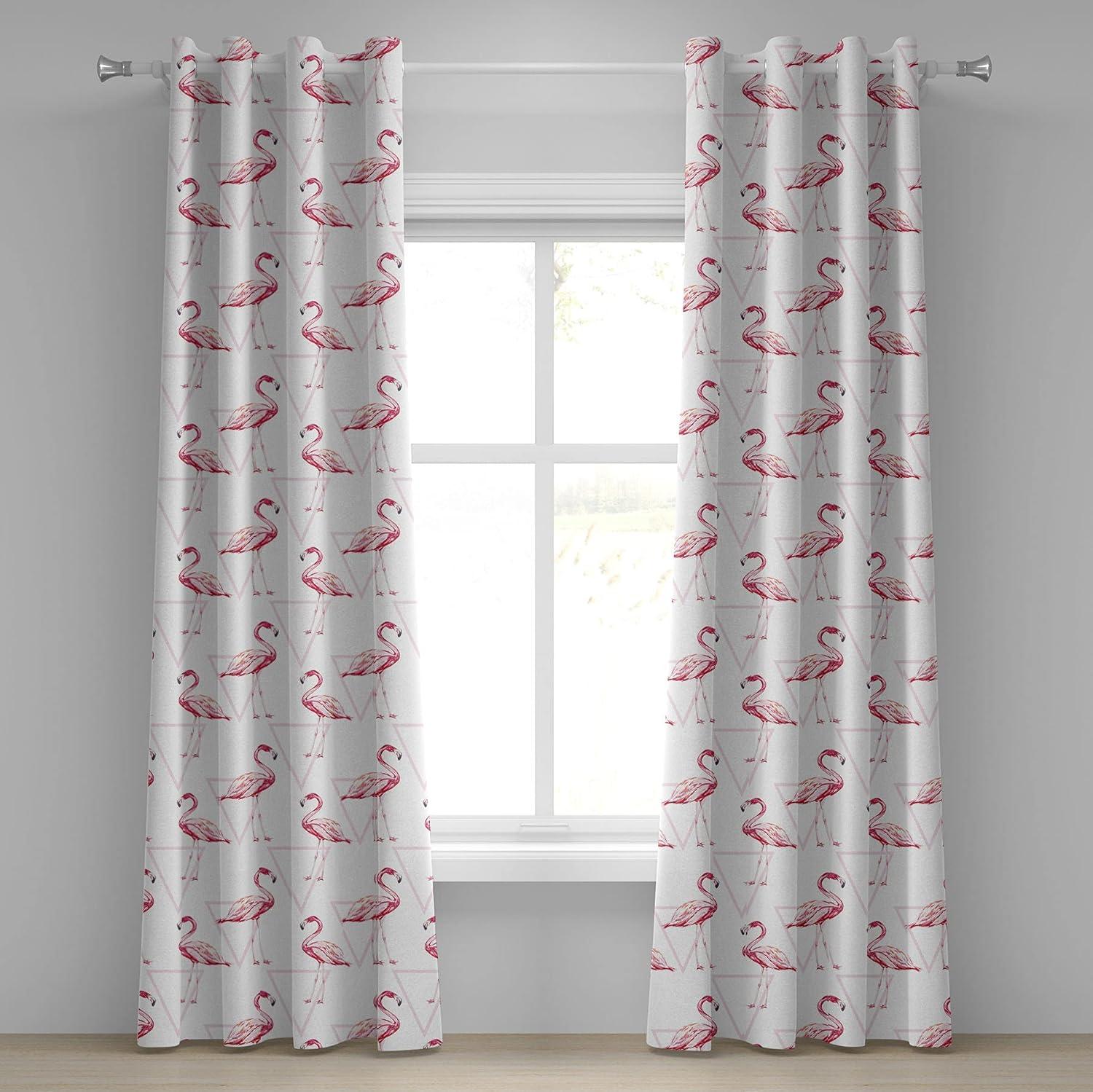 imageAmbesonne Flamingo Grommet Curtain Realistic Drawing Style Animals on Geometrical Backdrop with Pink Triangles Decorative 2Panel Window Drapes for Bedroom Living Room 50 x 54 Pink Peach WhitePink Peach White