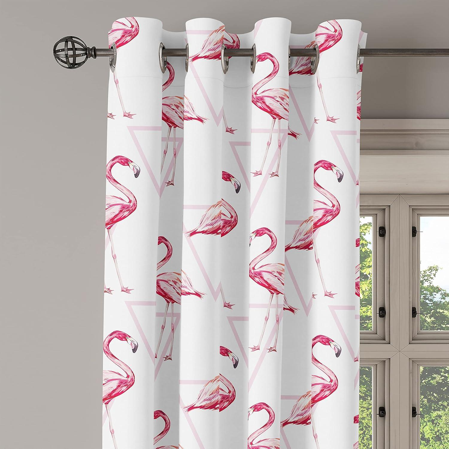 imageAmbesonne Flamingo Grommet Curtain Realistic Drawing Style Animals on Geometrical Backdrop with Pink Triangles Decorative 2Panel Window Drapes for Bedroom Living Room 50 x 54 Pink Peach WhitePink Peach White