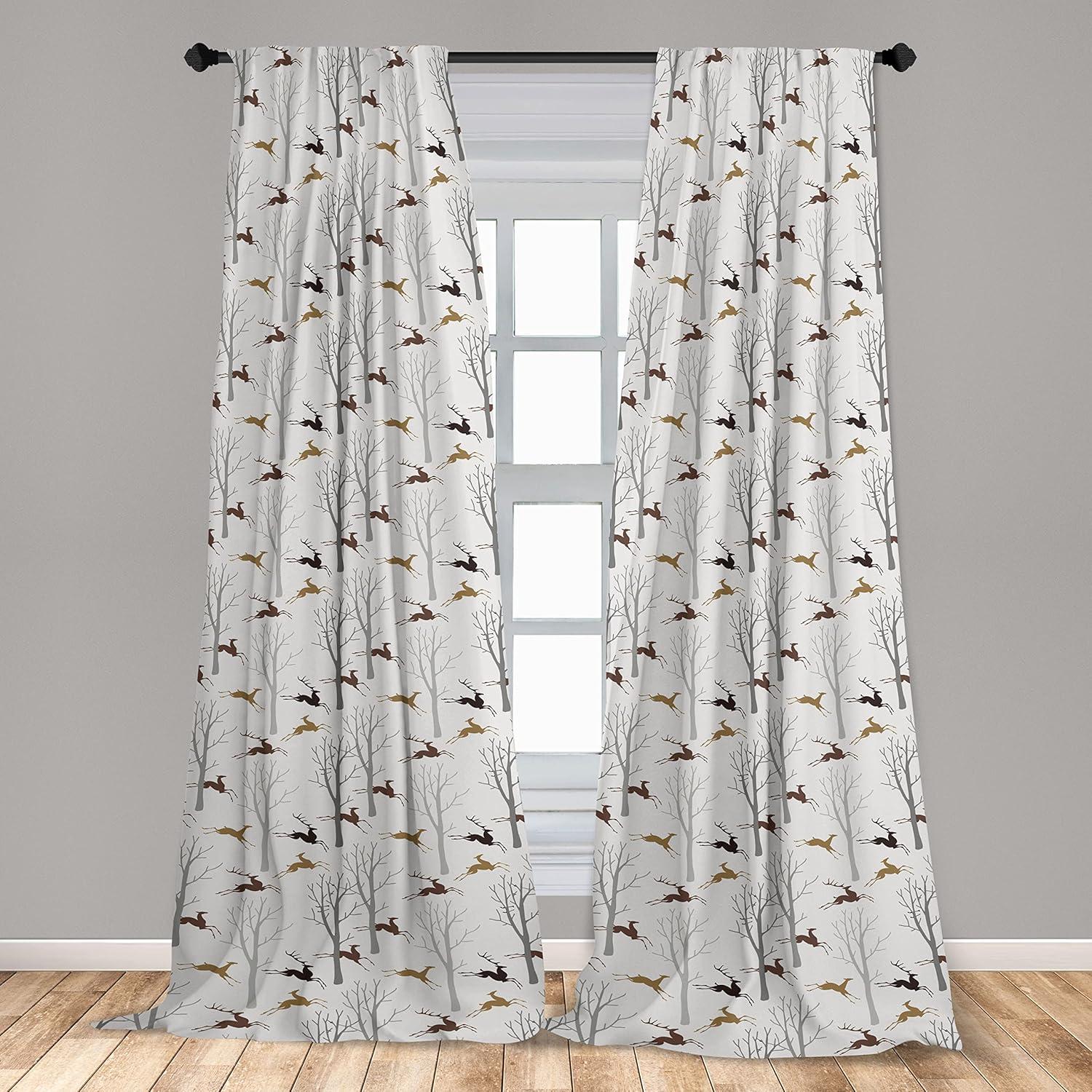 imageAmbesonne Giraffe Curtains Animal Print with African Tree Cartoon Concept Nature Art on Neutral Stripes Window Treatments 2 Panel Set for Living Room Bedroom Pair of 28 x 63 Green Camel TanBrown Eggshell and Pale Grey